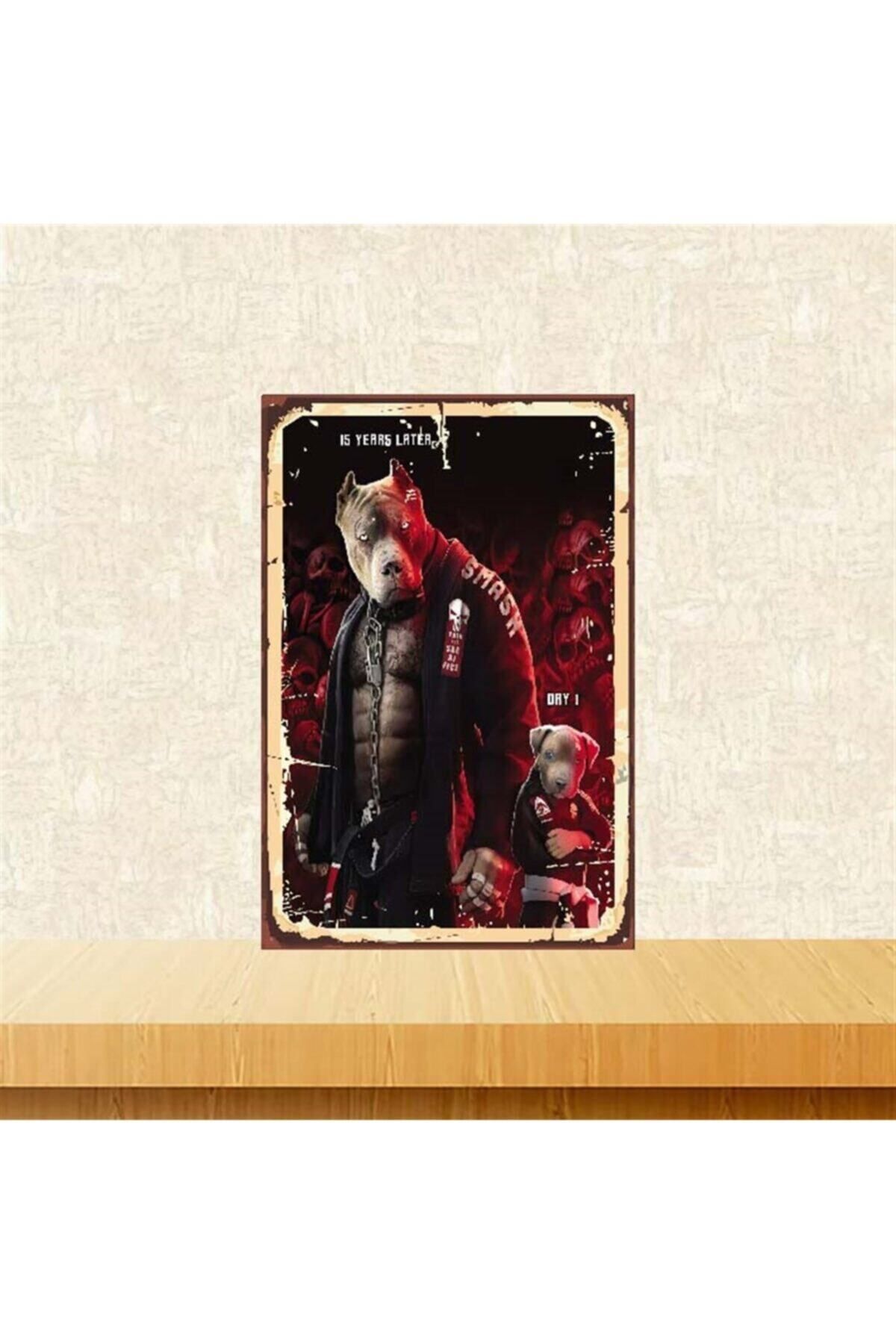 TAKIFİX Ahşap Retro Pitbull Tasarımlı Poster 20-30 cm