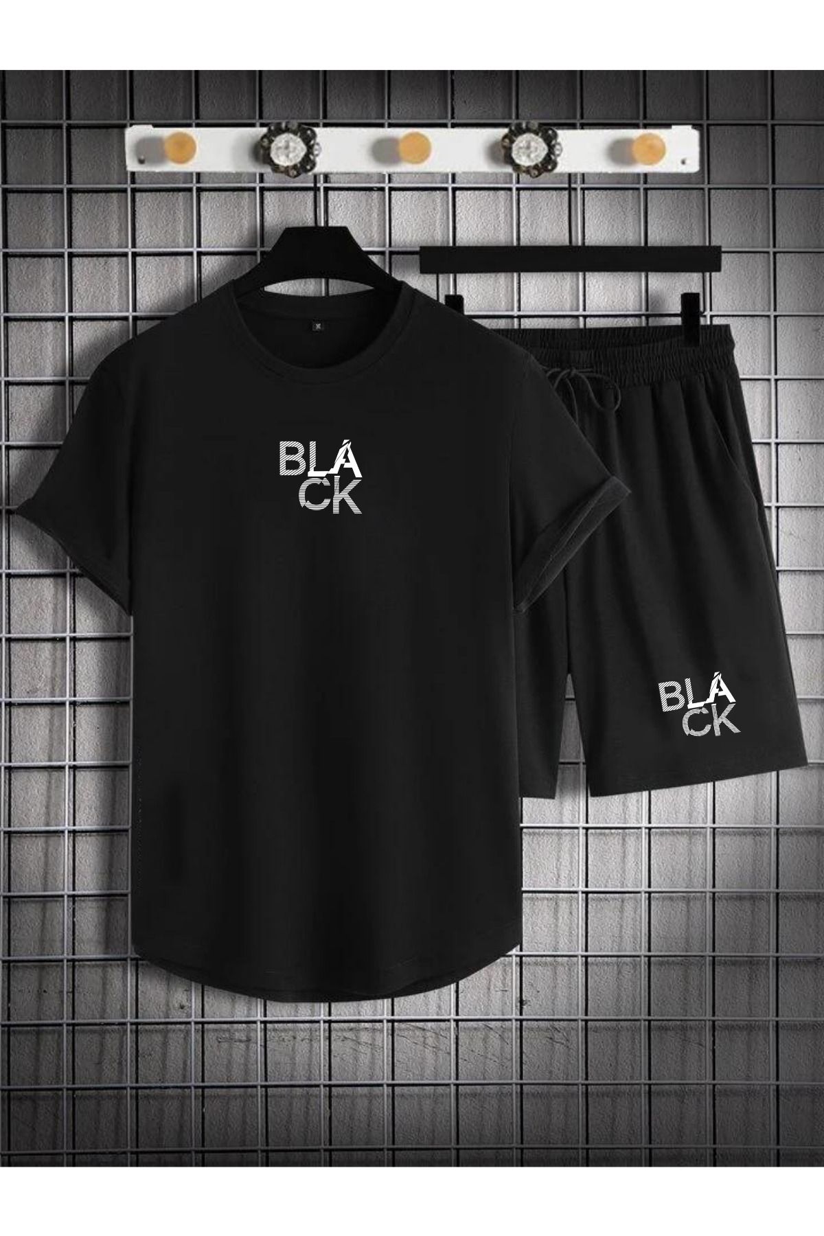 Relax family xf Pantaloni Scurți De Costum Negri Pentru Bărbați, Tricou Negru, Pachet De 2, Tăiat Oval Masculin - L