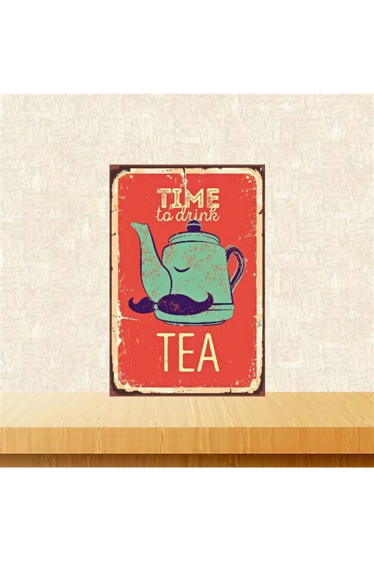 TAKIFİX Time To Dring Tea 20-30 Cm Retro Ahşap Poster