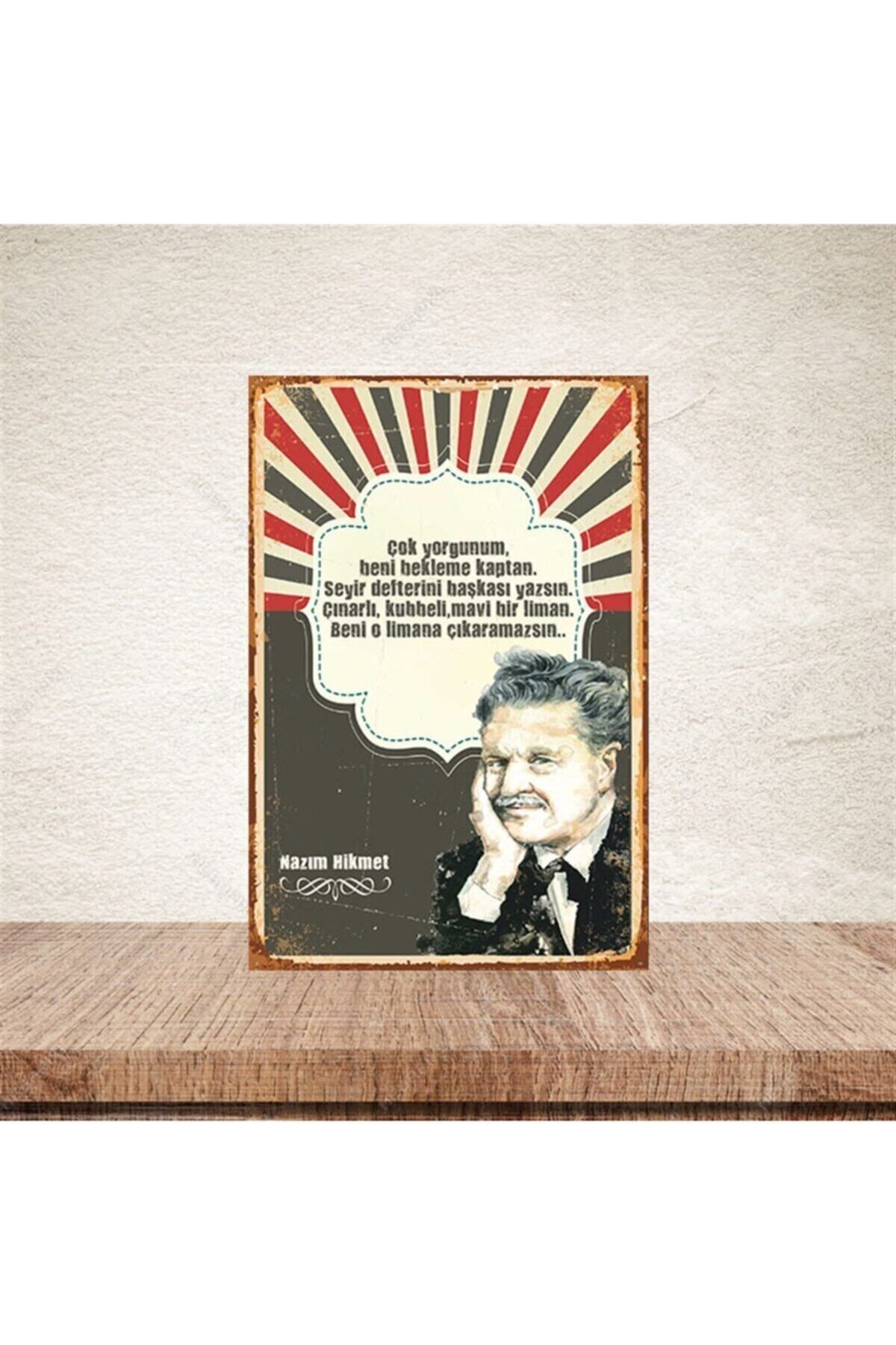 TAKIFİX Nazım Hikmet 20-30 Cm Retro Ahşap Poster
