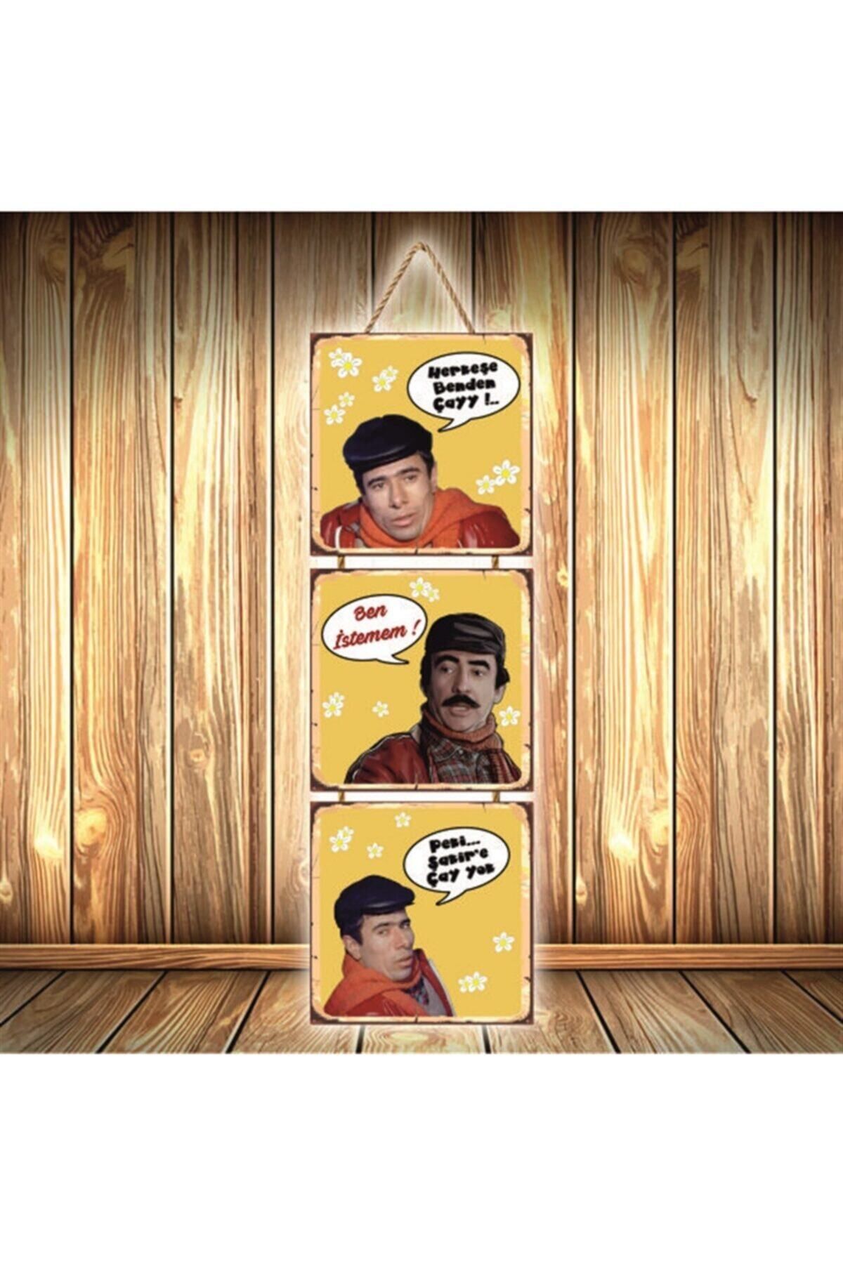 TAKIFİX Çiçek Abbas Tasarımlı Üçlü Retro Ahşap Poster Ü376