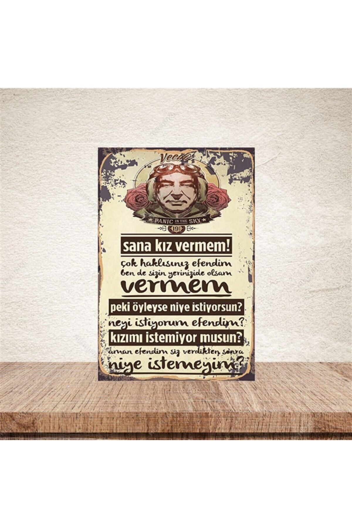 TAKIFİX Sana Kız Vermem 20-30 Cm Retro Ahşap Poster