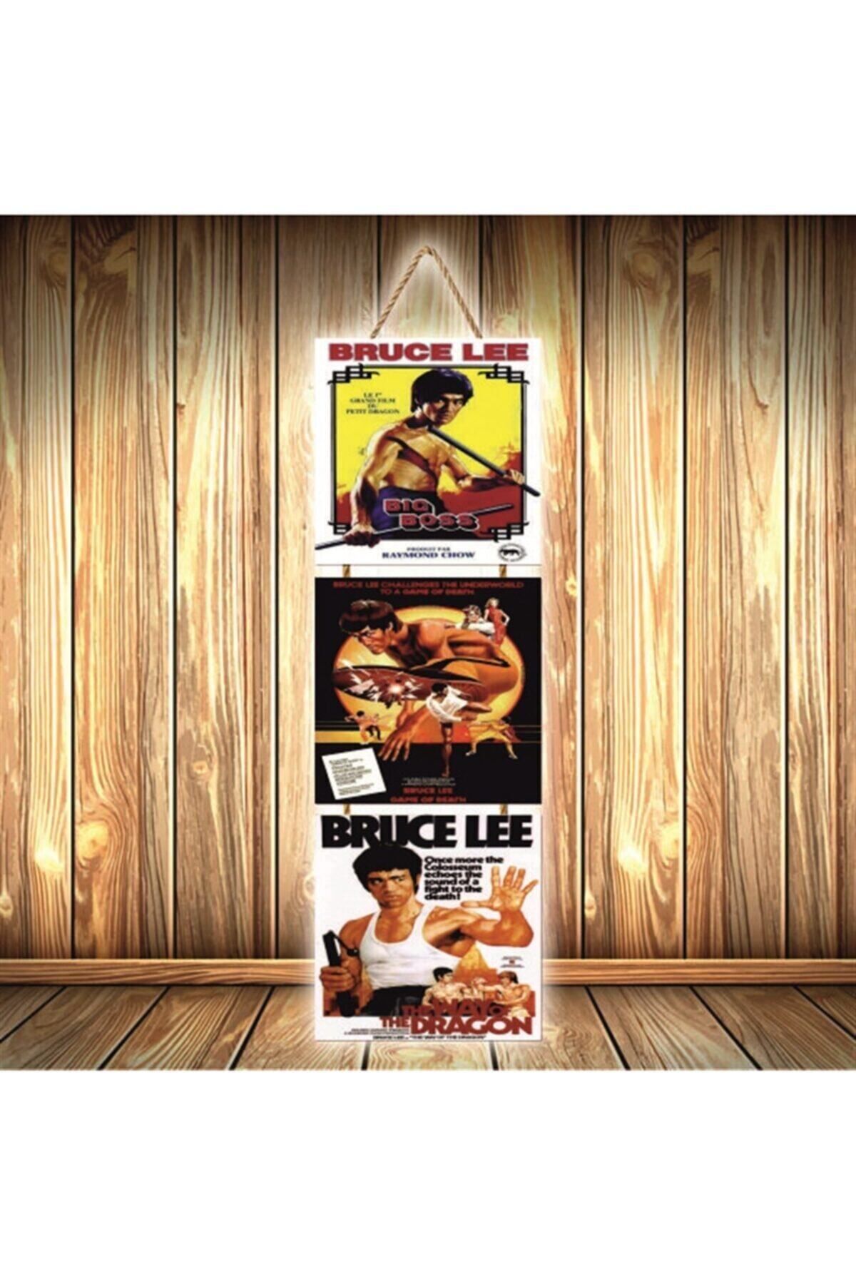 TAKIFİX Bruce Lee Tasarımlı Üçlü Retro Ahşap Poster Ü297