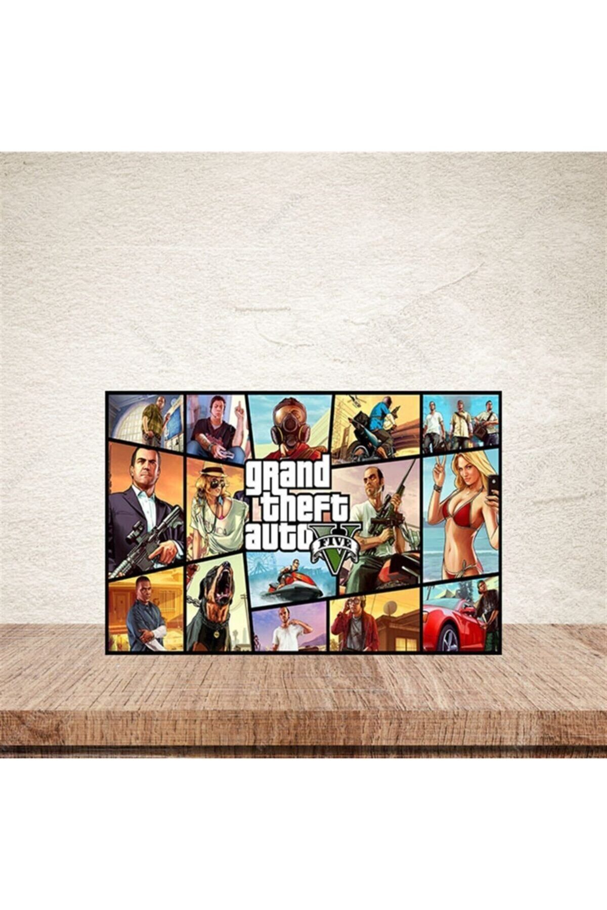 TAKIFİX Grand Theft Auto V 20-30 cm Retro Ahşap Poster