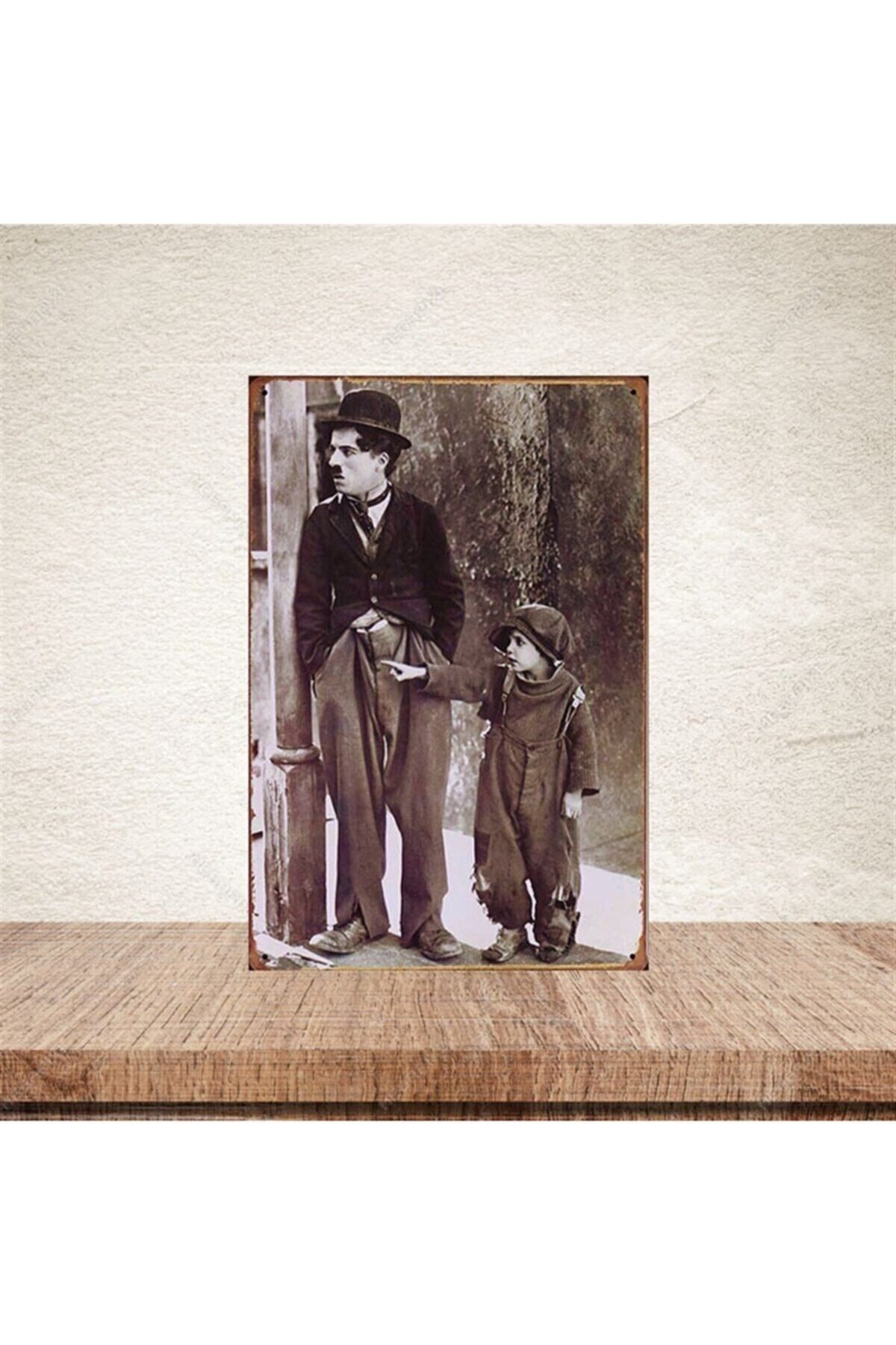 TAKIFİX Charlie Chaplin Şarlo 20-30 cm Retro Ahşap Poster