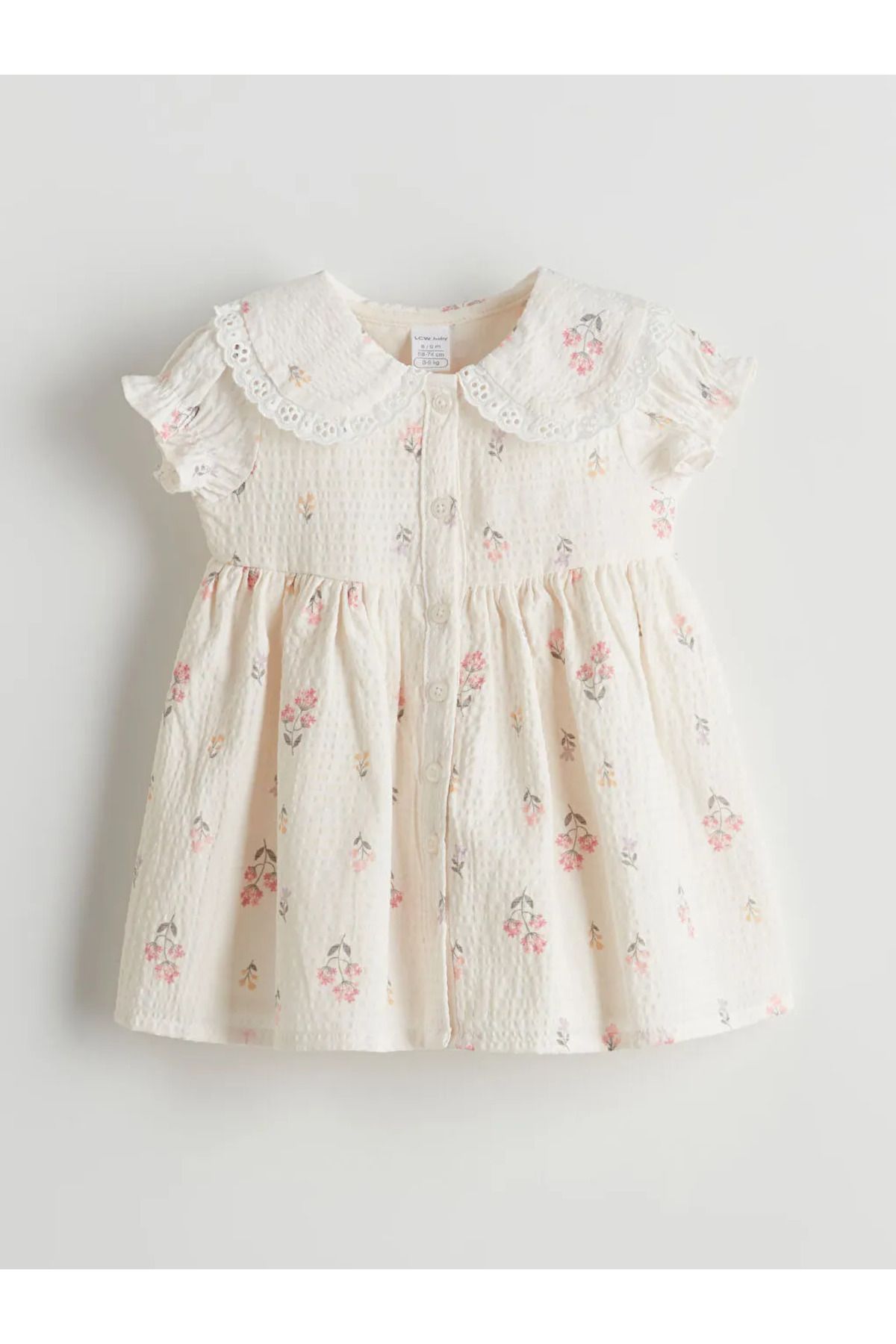 LC Waikiki Ekru Bebe Yaka Çiçekli Kız Bebek Elbise