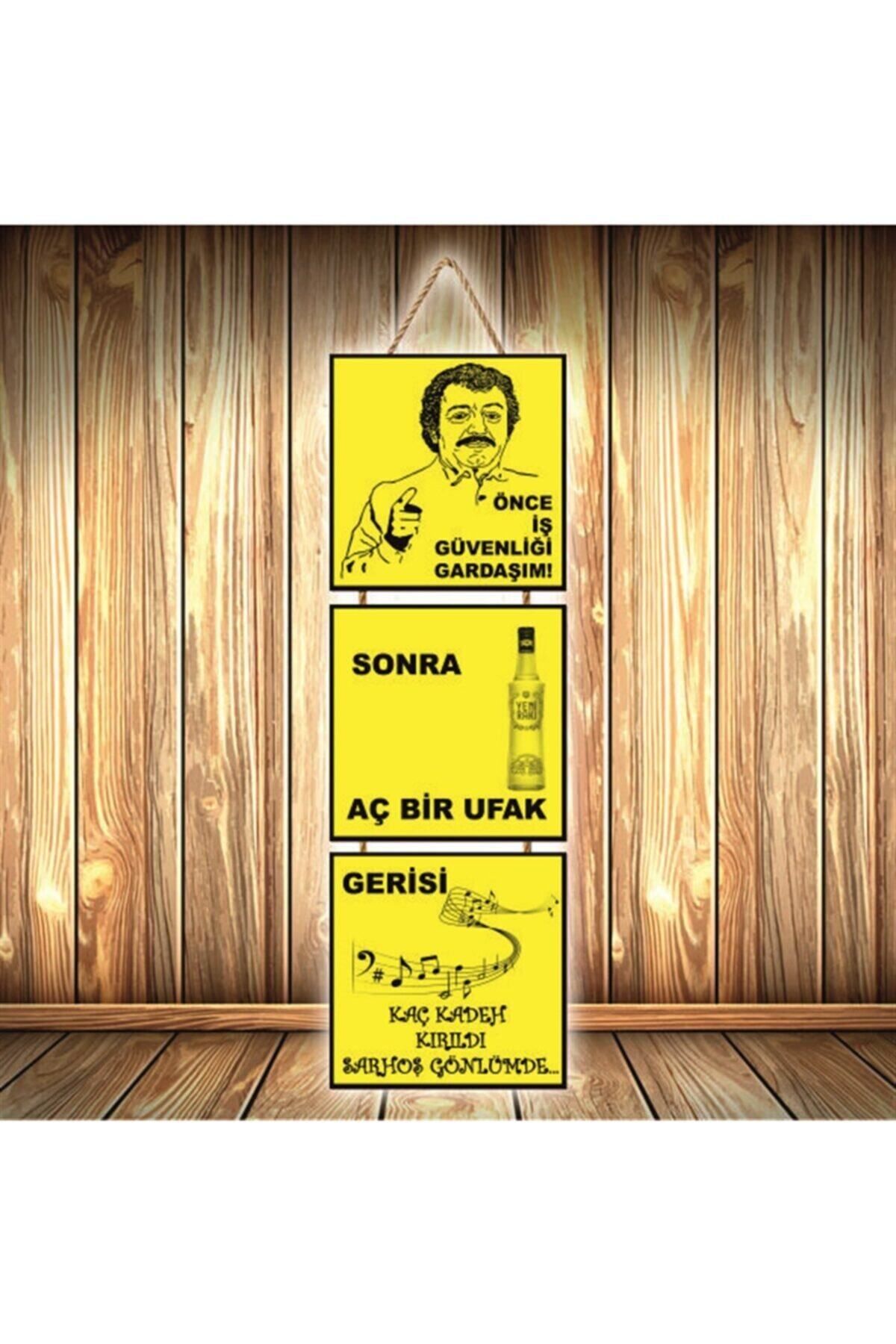TAKIFİX Önce Iş Güvenliği Tasarımlı Üçlü Retro Ahşap Poster Ü325