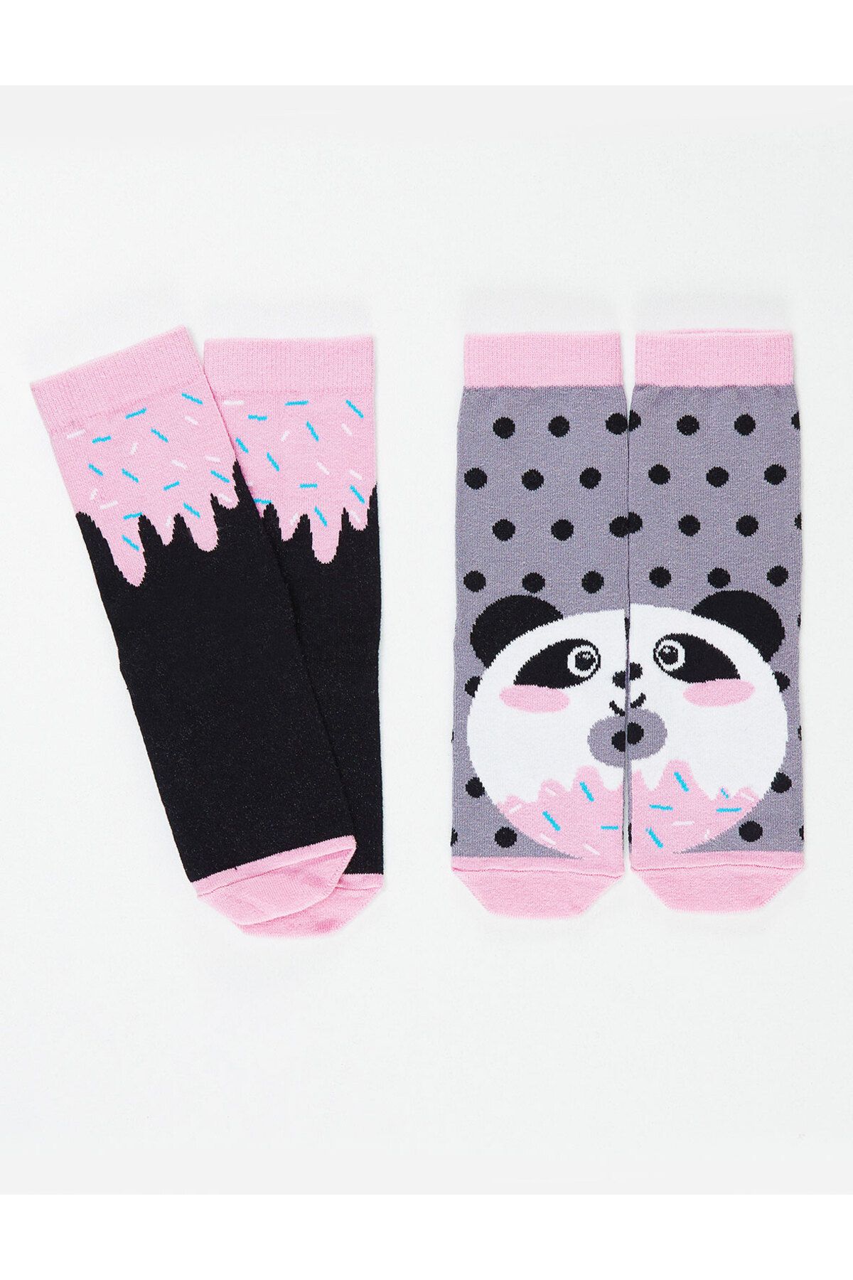 Denokids Zestaw Skarpetek Dziewczęcych Panda&crema, 2 Sztuki Kobieta - 2–3 years