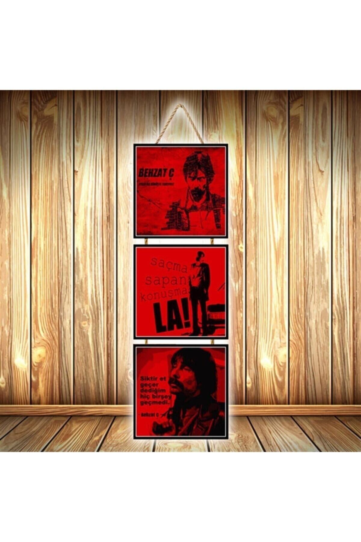 TAKIFİX Behzat Ç Replikli Tasarımlı Üçlü Retro Ahşap Poster Ü581