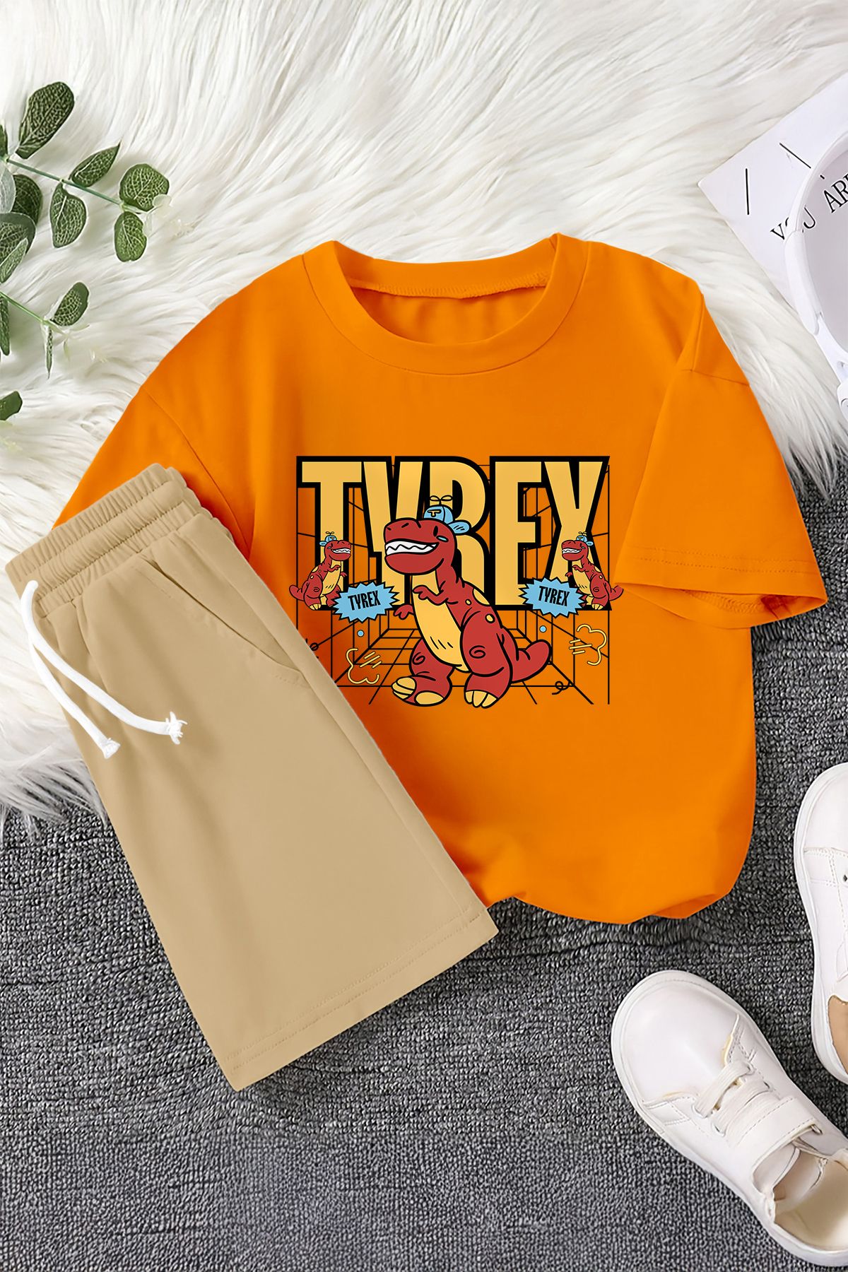 MYADA Set Pentru Copii Din 2 Piese Cu Imprimeu T-rex Dinozaur Nou Sezon 23389 Unisex - 7-8 ani