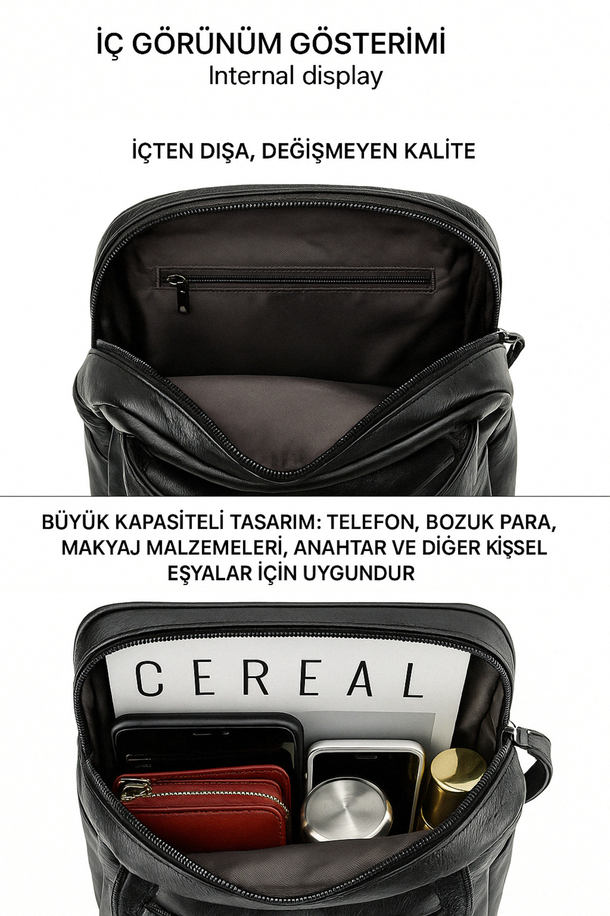 Buldug Yumuşak Deri Orta Boy Kadın Sırt Çantası - Geniş Hacim, Çok Gözlü, Tablet Uyumlu görsel 4