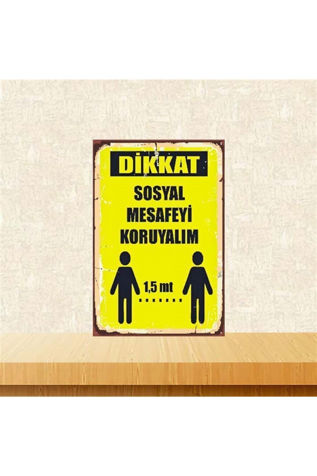 TAKIFİX Sosyal Mesafeyi Koruyalım 20 30 cm Retro Ahşap Poster Tkfx3664