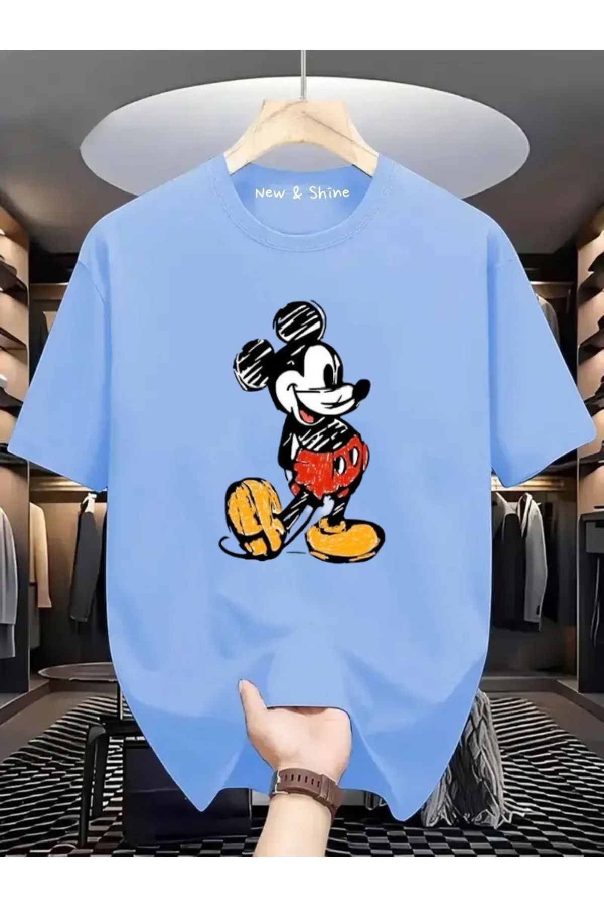 New Shine Mickey Mouse Baskılı Büyük Beden Oversize T-Shirt