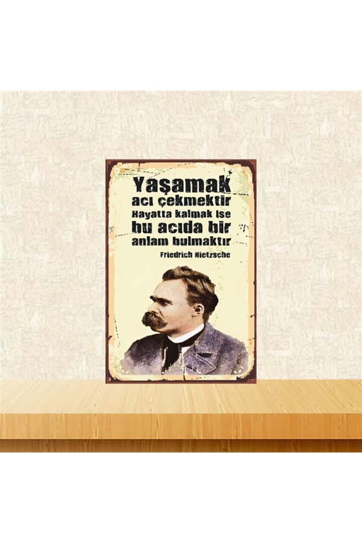 TAKIFİX Yaşamak Acı Çekmektir Friedrich Nietzsche Retro Ahşap Poster 20-30 Cm