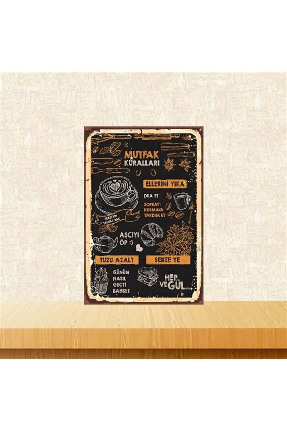 TAKIFİX Mutfak Kuralları 20x30cm Retro Ahşap Poster Tkfx4077
