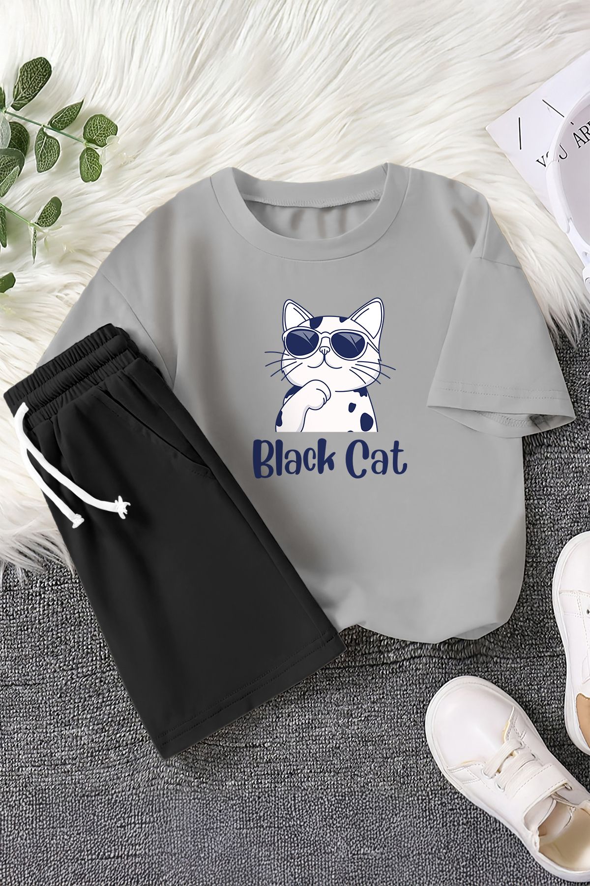 MYADA Premium Glasses Smiling Kitten Printed Παιδικό Σετ 2 Τεμαχίων 23351 für Kids Unisex - 5–6 years