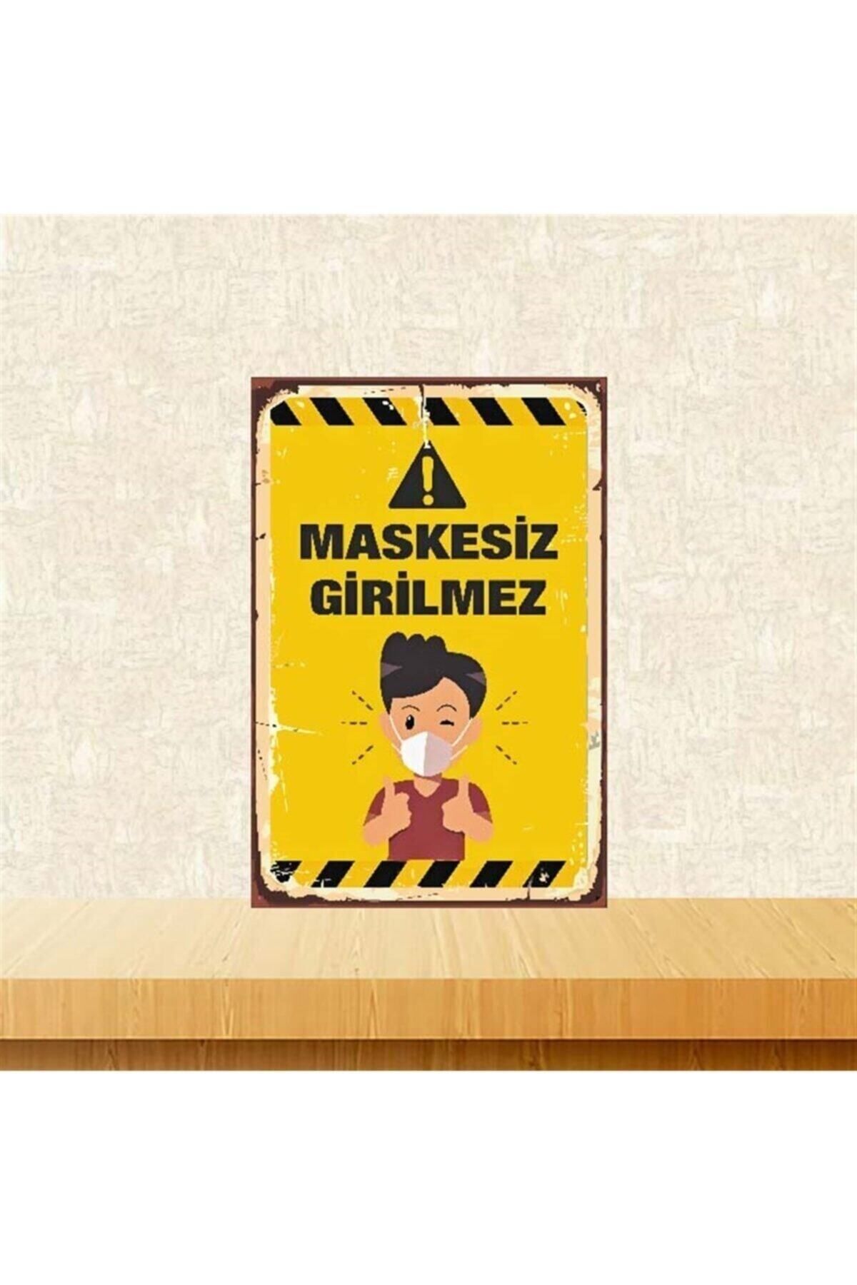 TAKIFİX Maskesiz Girilmez Retro Ahşap Poster Tkfx3982 20x30 Cm