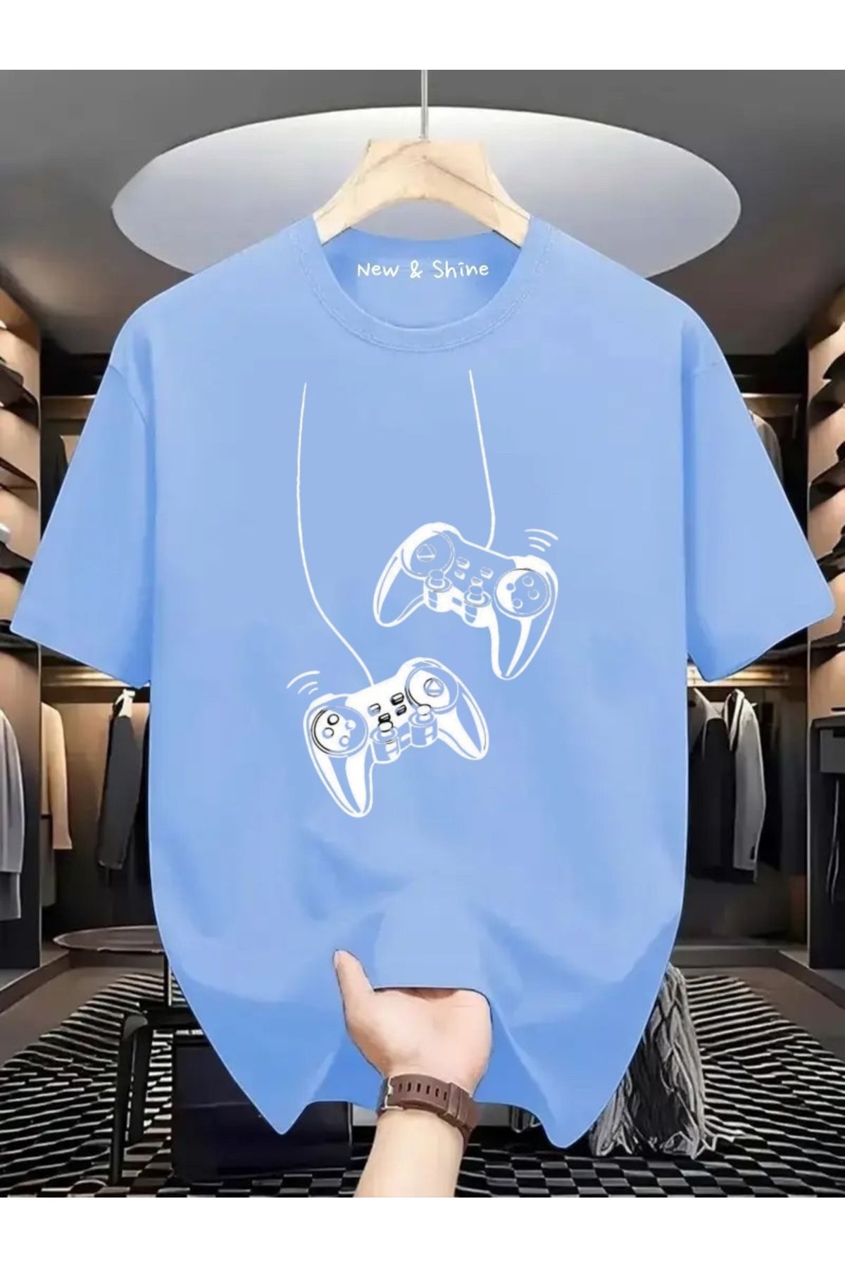New Shine Gamer Kollar Baskılı Büyük Beden Oversize T-Shirt