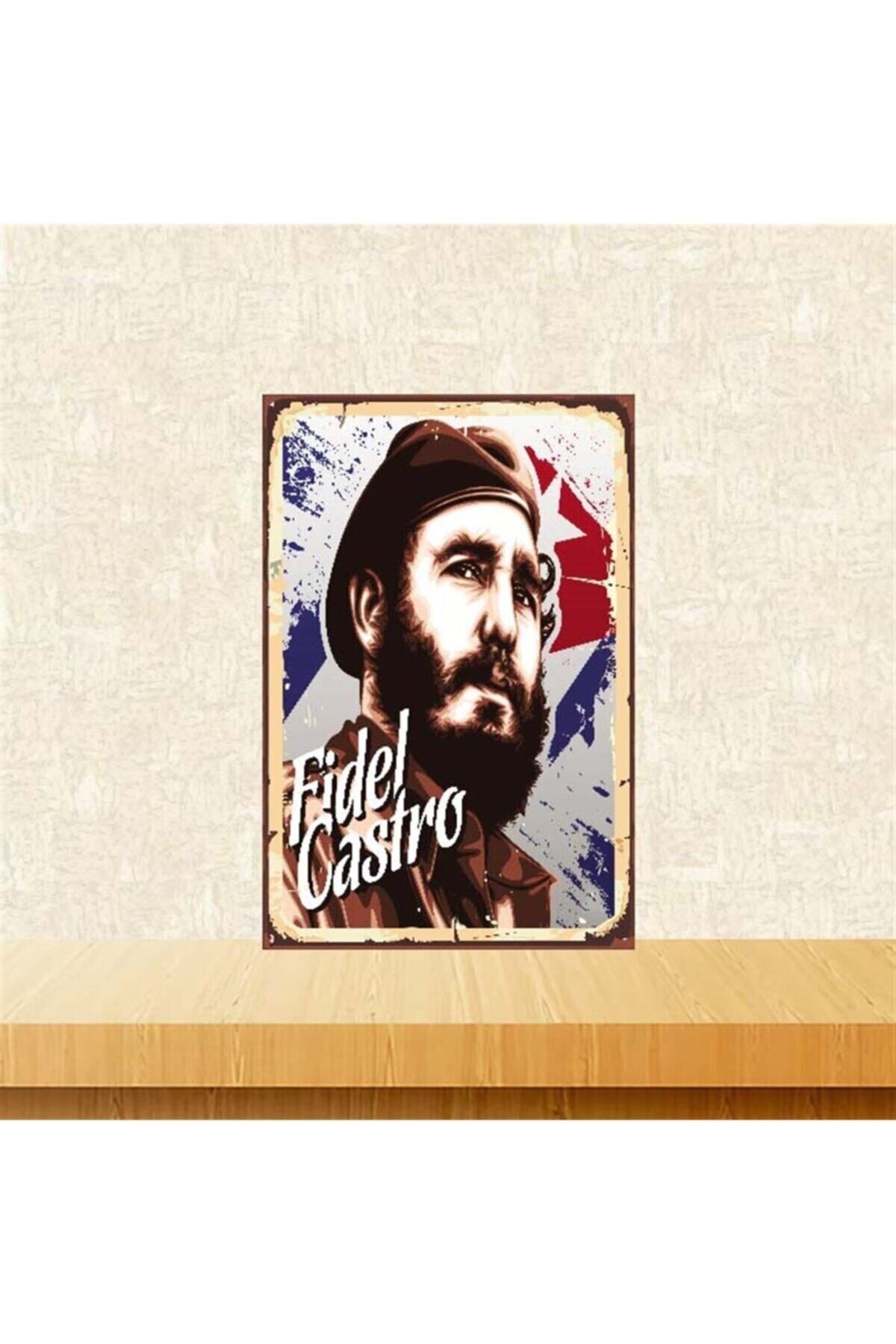 TAKIFİX Fidel Castro Tasarımlı 20-30 cm Retro Ahşap Poster
