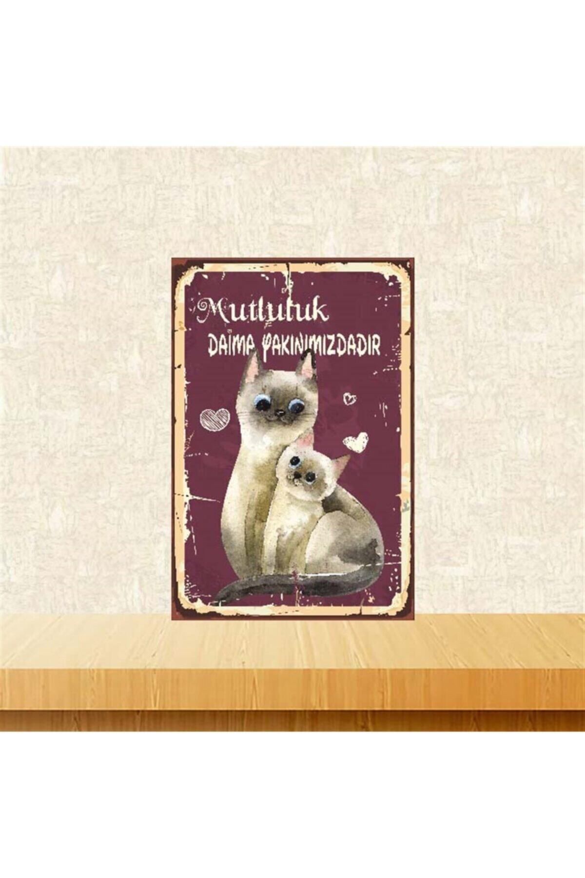 TAKIFİX Mutluluk Daima Yakınımızdadır 20-30 Cm Retro Ahşap Poster