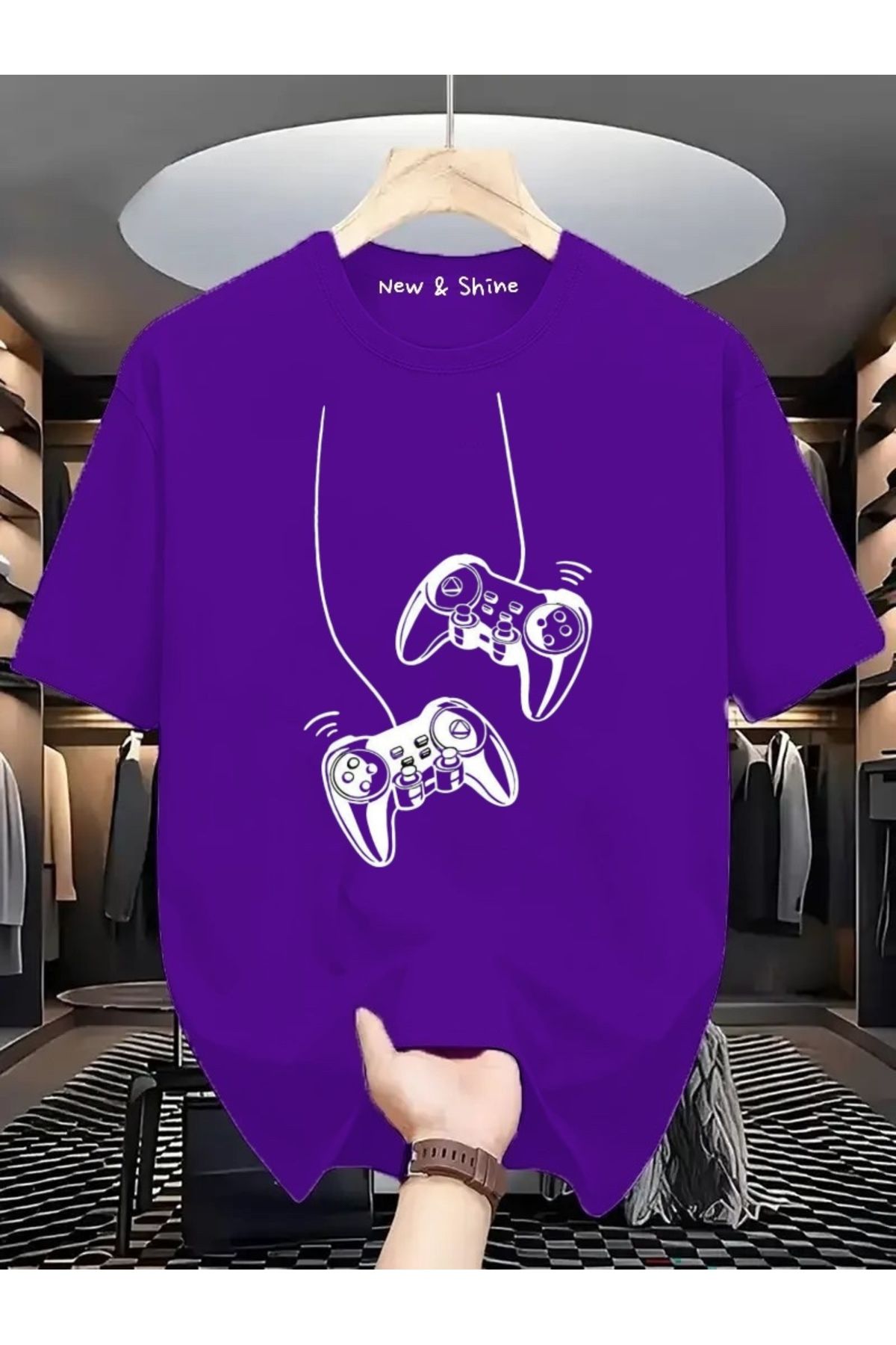 New Shine Gamer Kollar Baskılı Oversize T-Shirt