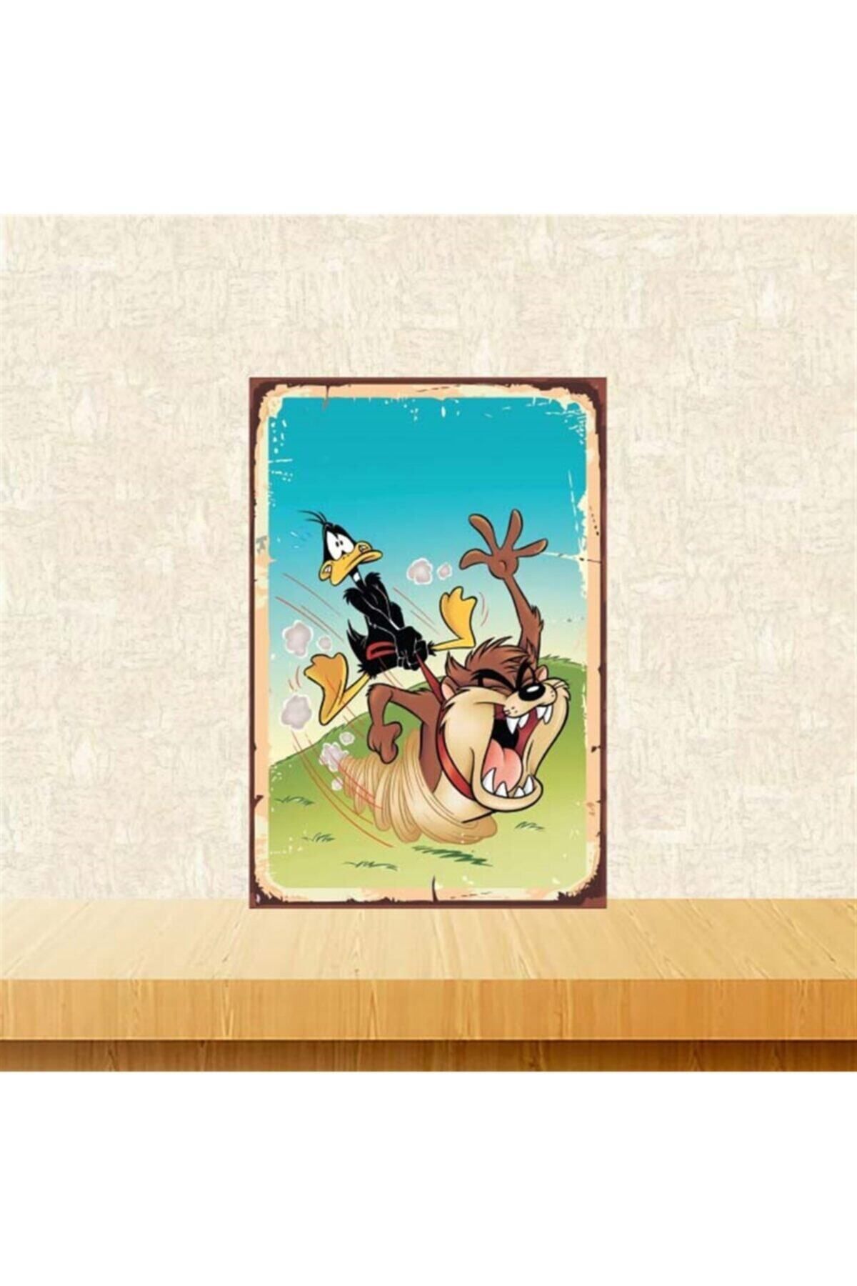 TAKIFİX Daffy Duck Tasarımlı Retro Ahşap Poster