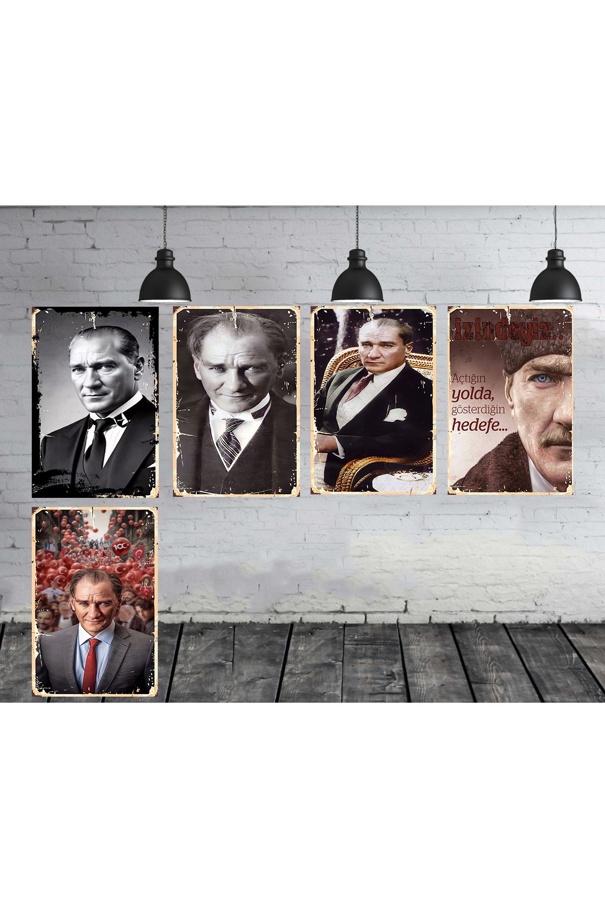 TAKIFİX Mustafa Kemal Atatürk Seti 5 Adet 20x30 Cm Retro Ahşap Poster