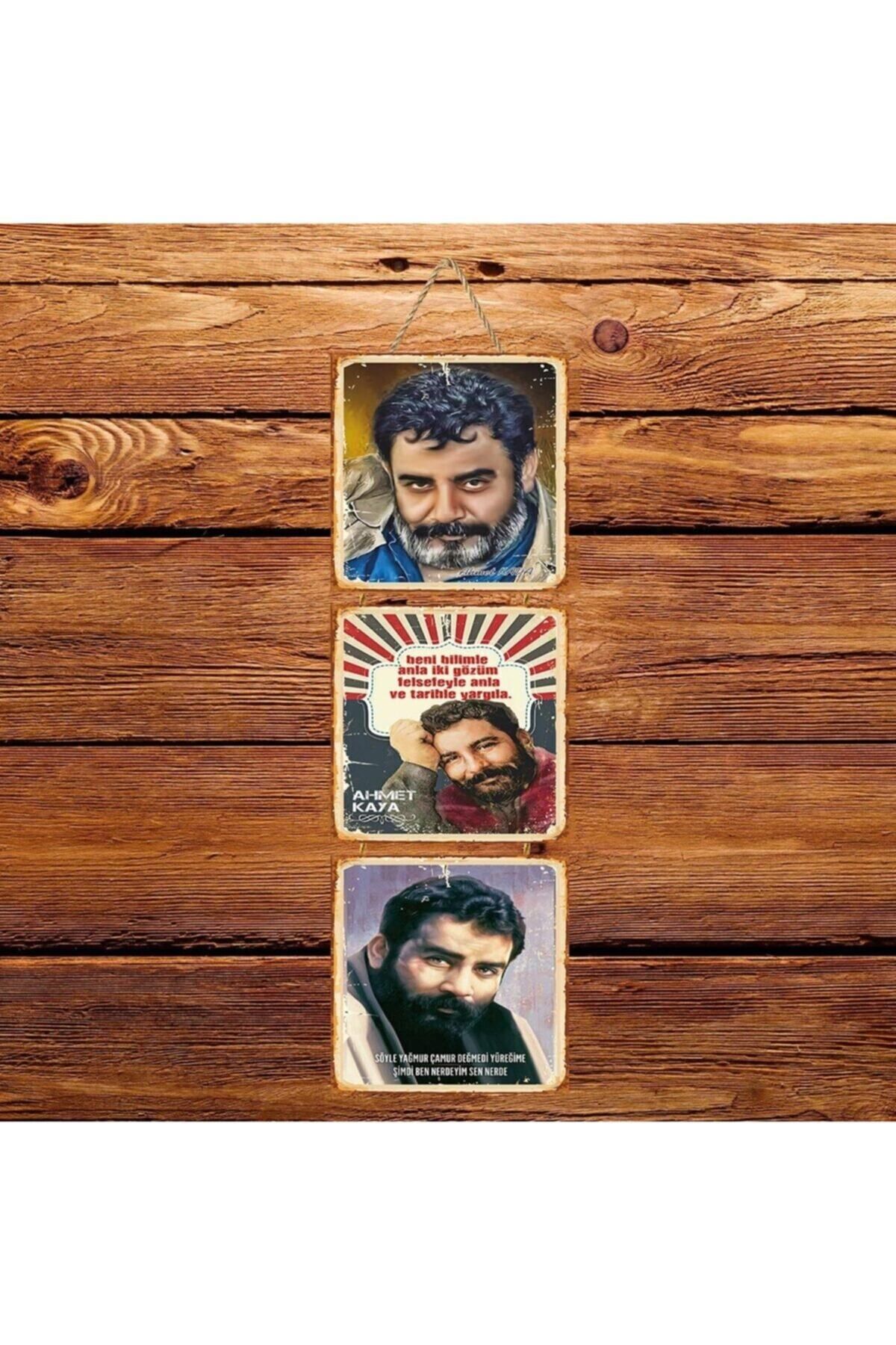 TAKIFİX Ahmet Kaya Iki Gözüm Üçlü Retro Ahşap Poster