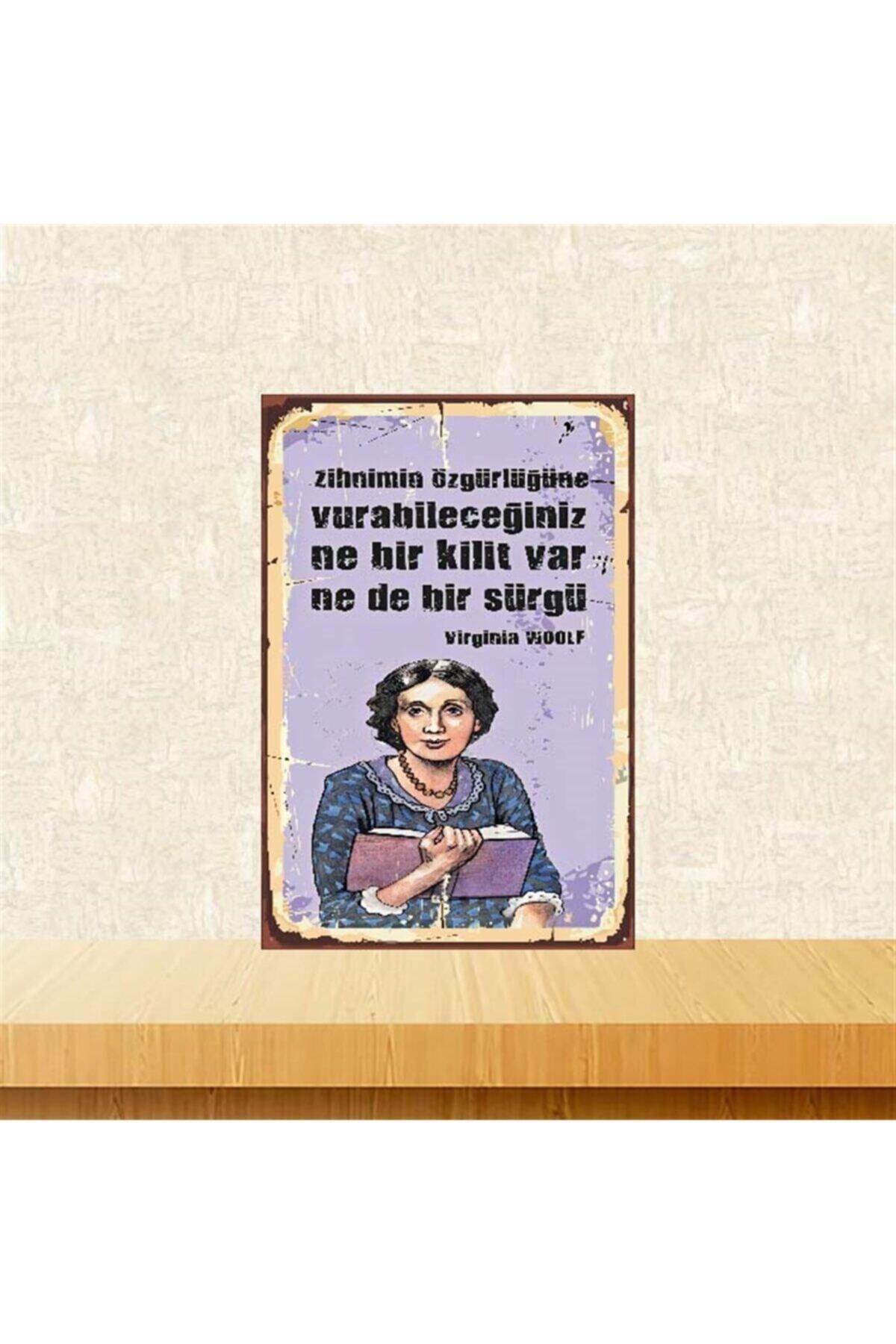 TAKIFİX Ne Bir Kilit Var Nede Bir Sürgü Virginia Woolf 20-30 cm Retro Ahşap Poster