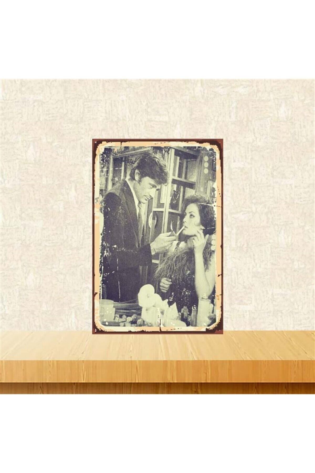 TAKIFİX Nazan Şoray Cüneyt Arkın 20-30 Cm Retro Ahşap Poster