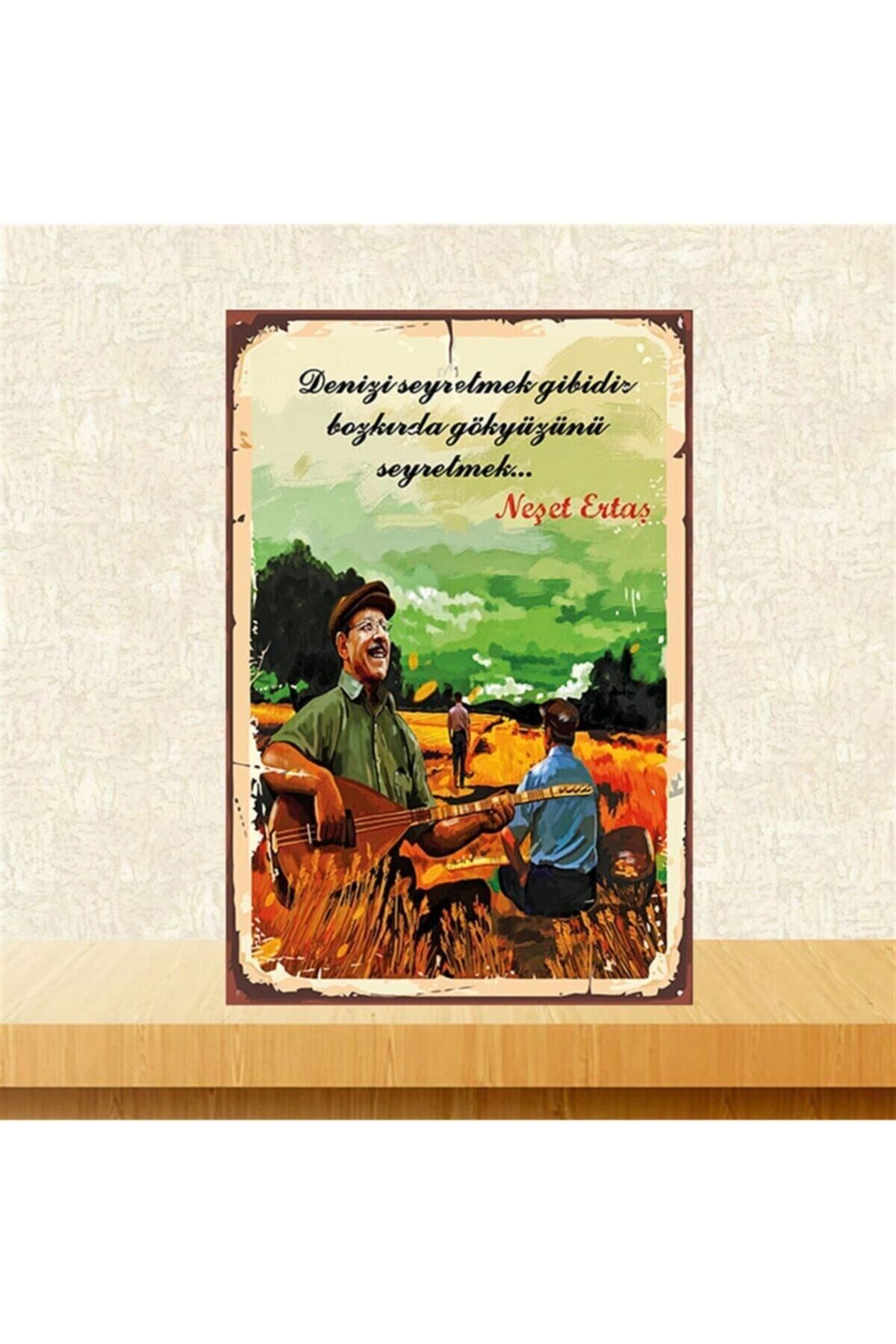 TAKIFİX Denizi Seyretmek Gibidir Neşet Ertaş 20-30 cm Retro Ahşap Poster