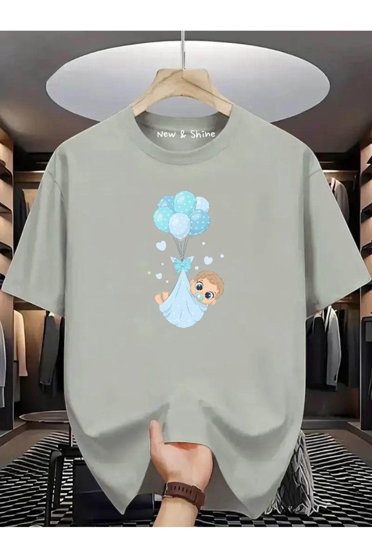 New Shine Erkek Bebek Baskılı Büyük Beden Oversize T-Shirt