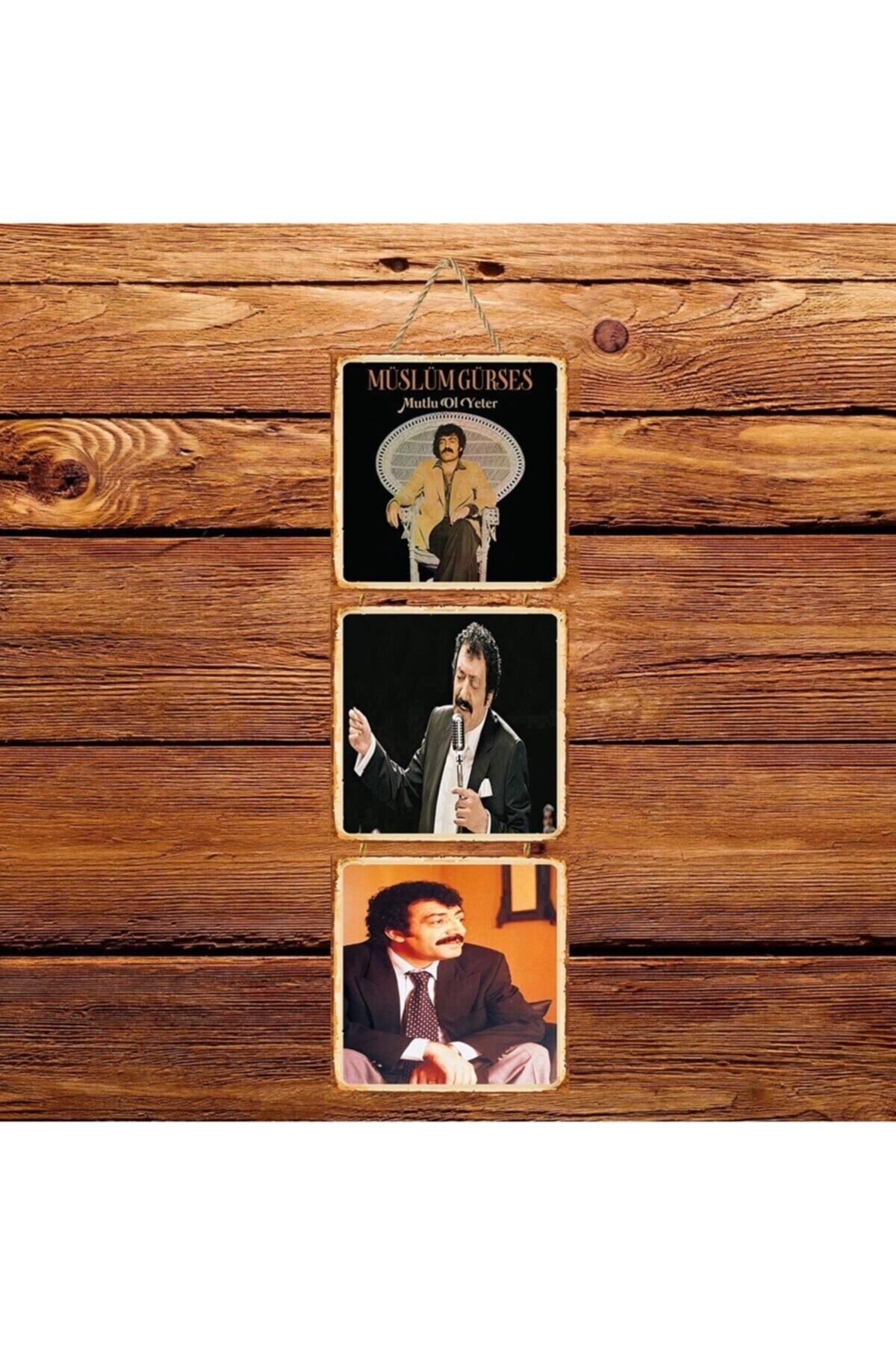 TAKIFİX Müslüm Gürses Mutlu Ol Yeter Üçlü Retro Ahşap Poster