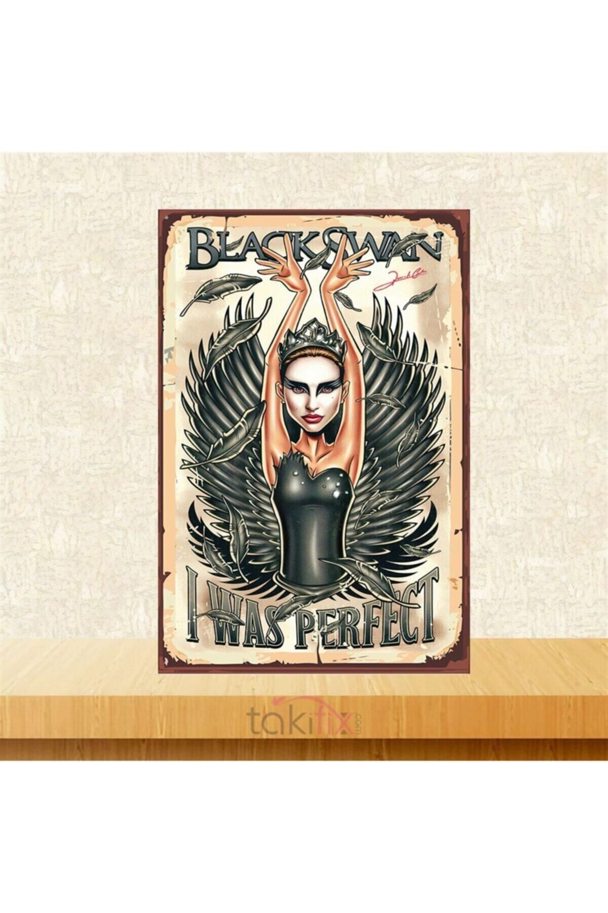 TAKIFİX Black Swan 20-30 Cm Retro Ahşap Poster