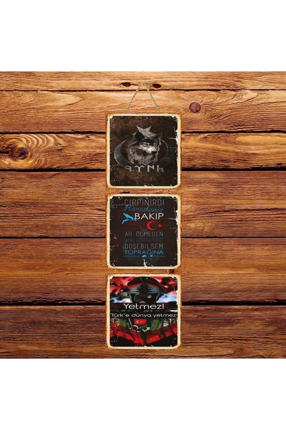 TAKIFİX Çırpınırdı Karadeniz Üçlü Retro Ahşap Poster