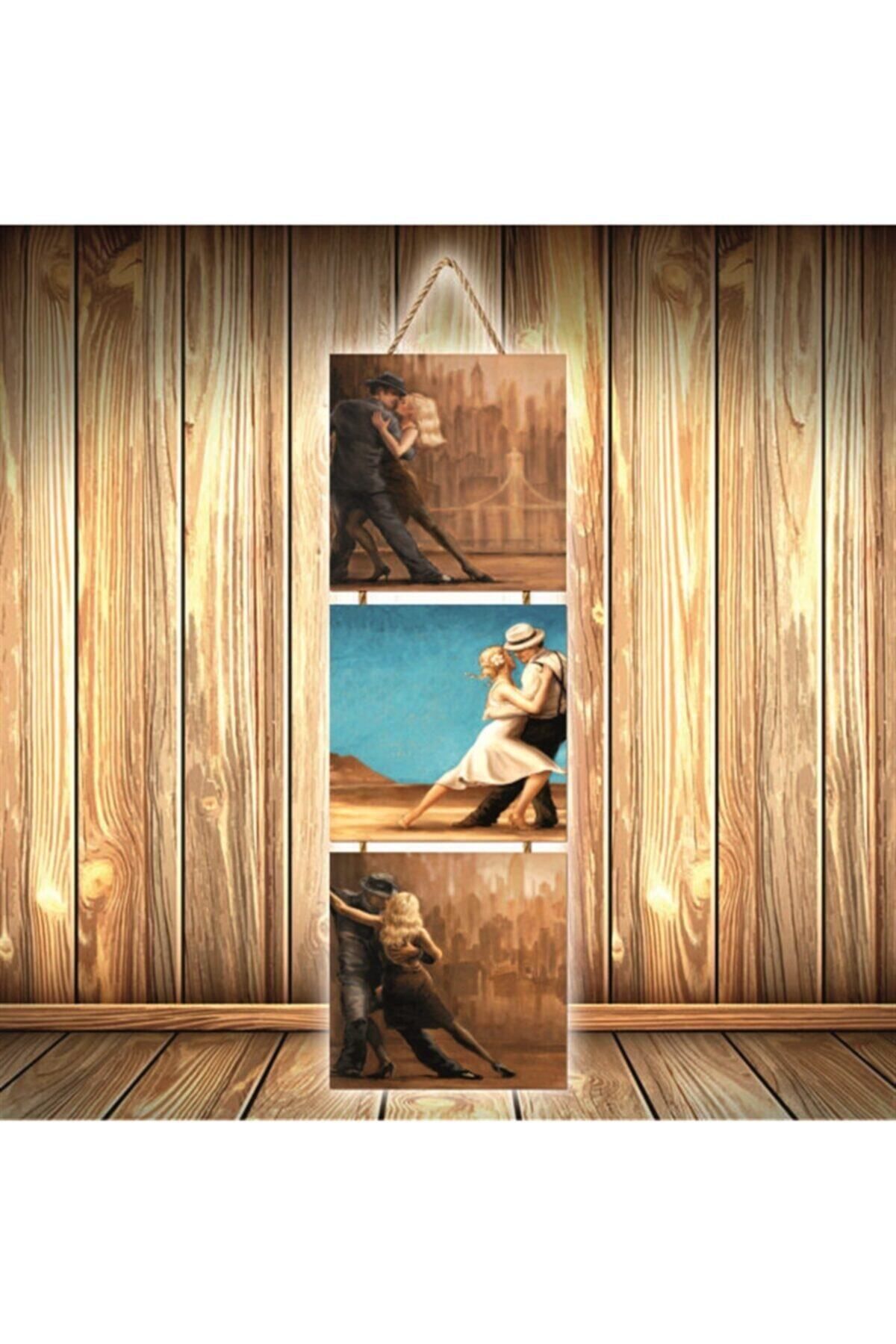 TAKIFİX Tango Yapan Çift Tasarımlı Üçlü Retro Ahşap Poster Ü438