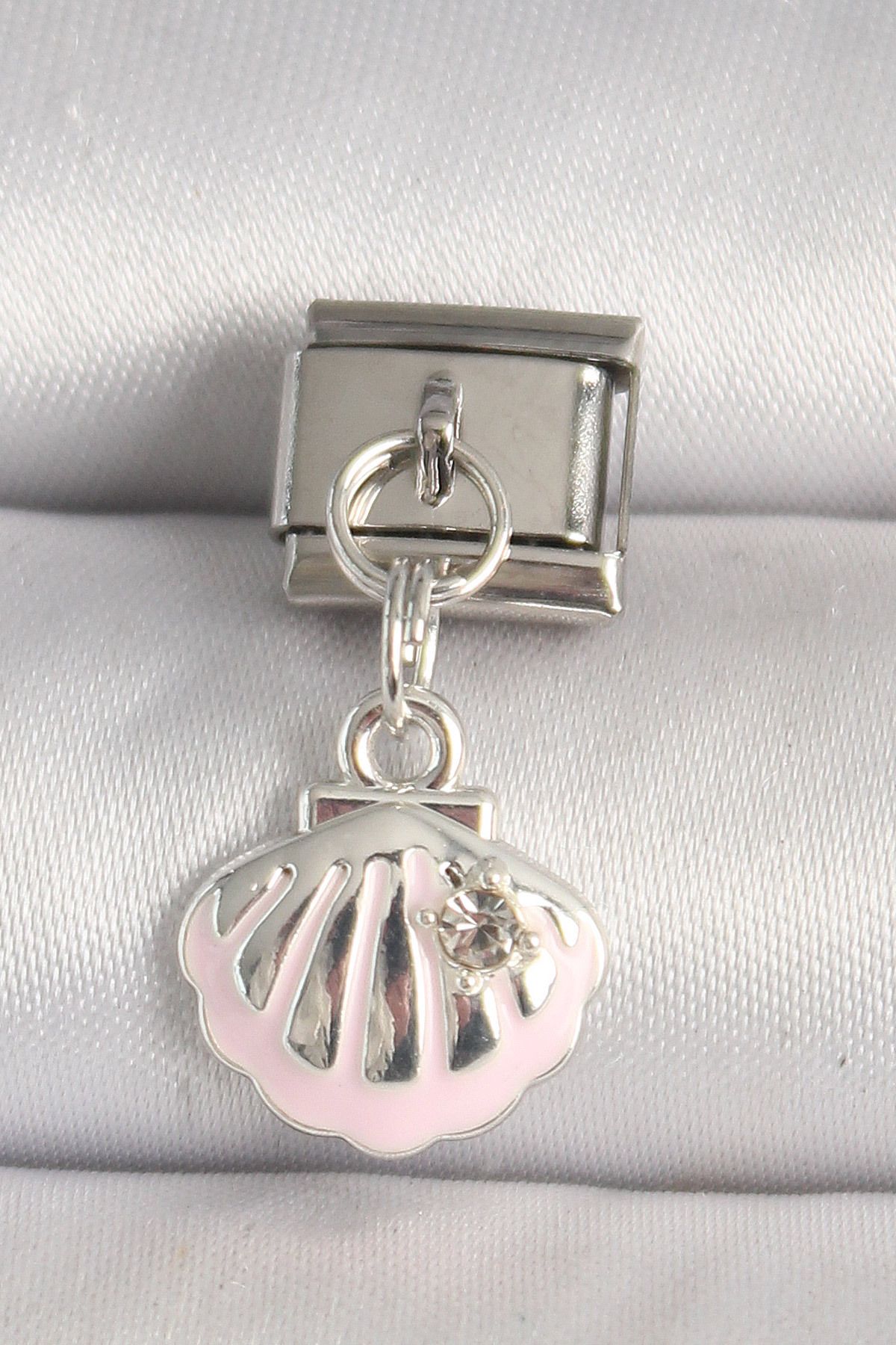 KfksStore 316L Çelik Gümüş Renk Pembe Deniz Kabuğu Model Zirkon Taş Detay Nomination Charm