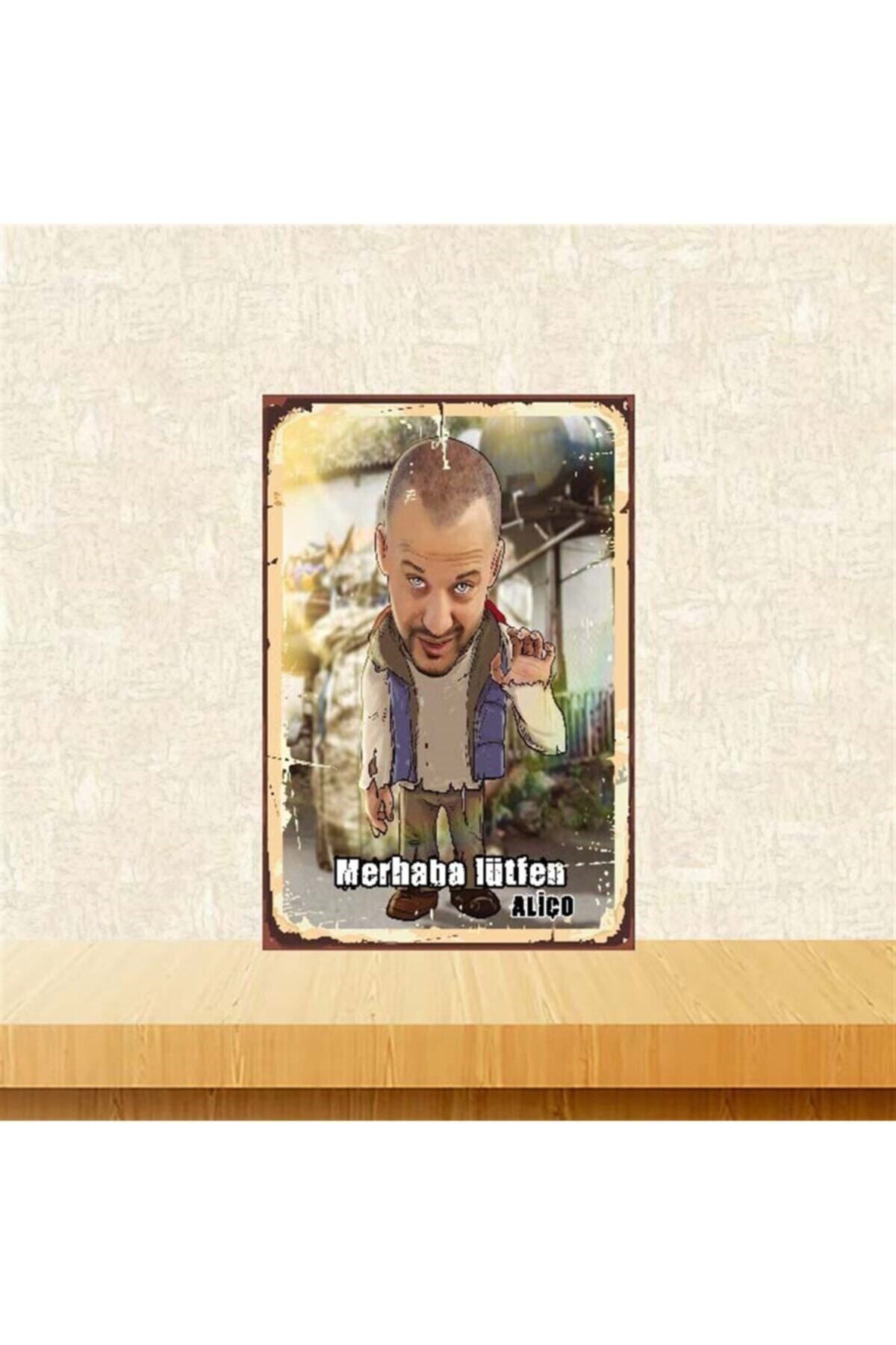 TAKIFİX Aliço Merhaba Lütfen Retro Ahşap Poster