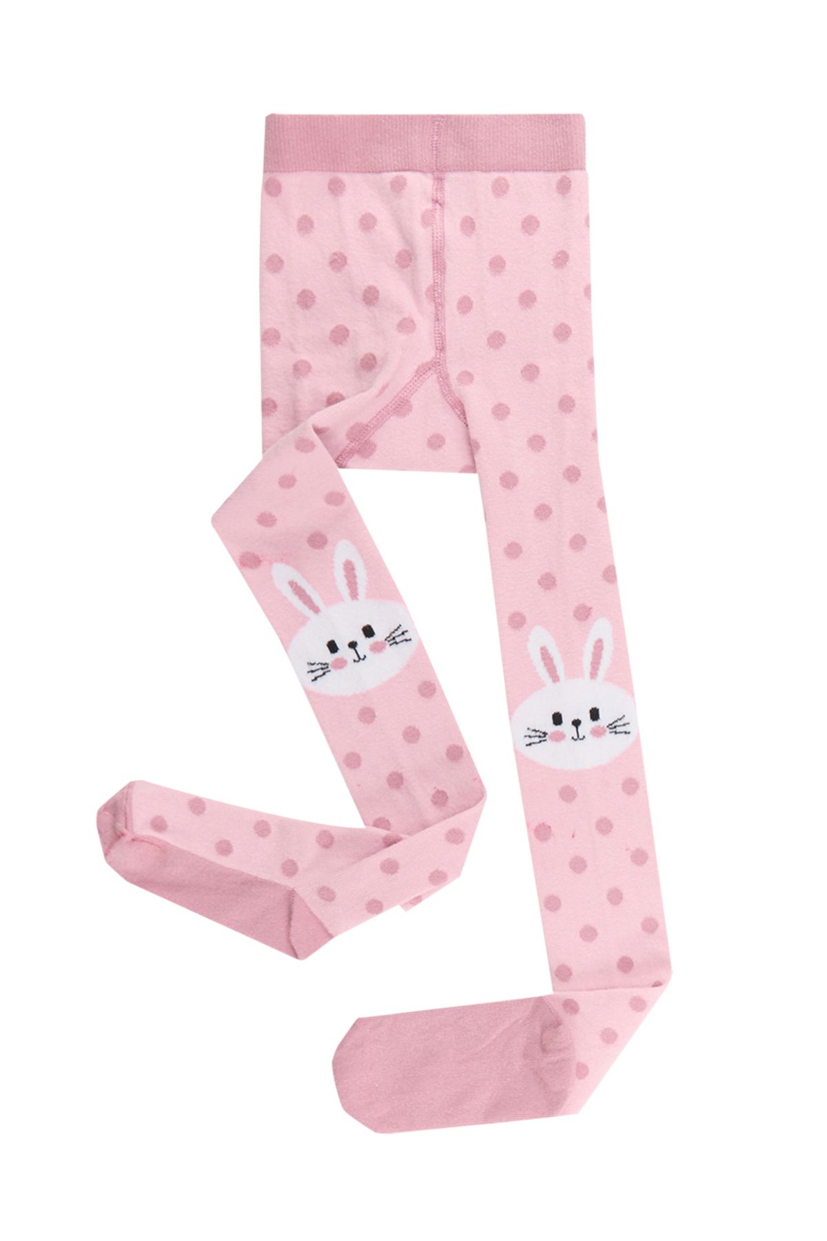 Denokids-Dicke rosa Kinderstrumpfhose mit Kaninchen-Punktmuster 2
