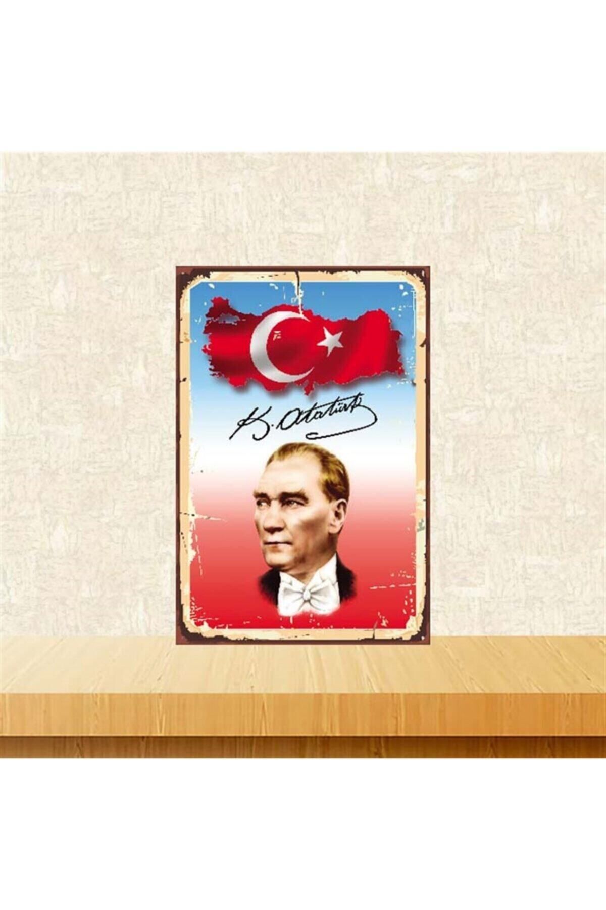 TAKIFİX Türk Bayrağı Mustafa Kemal Atatürk 20 30 cm Retro Ahşap Poster