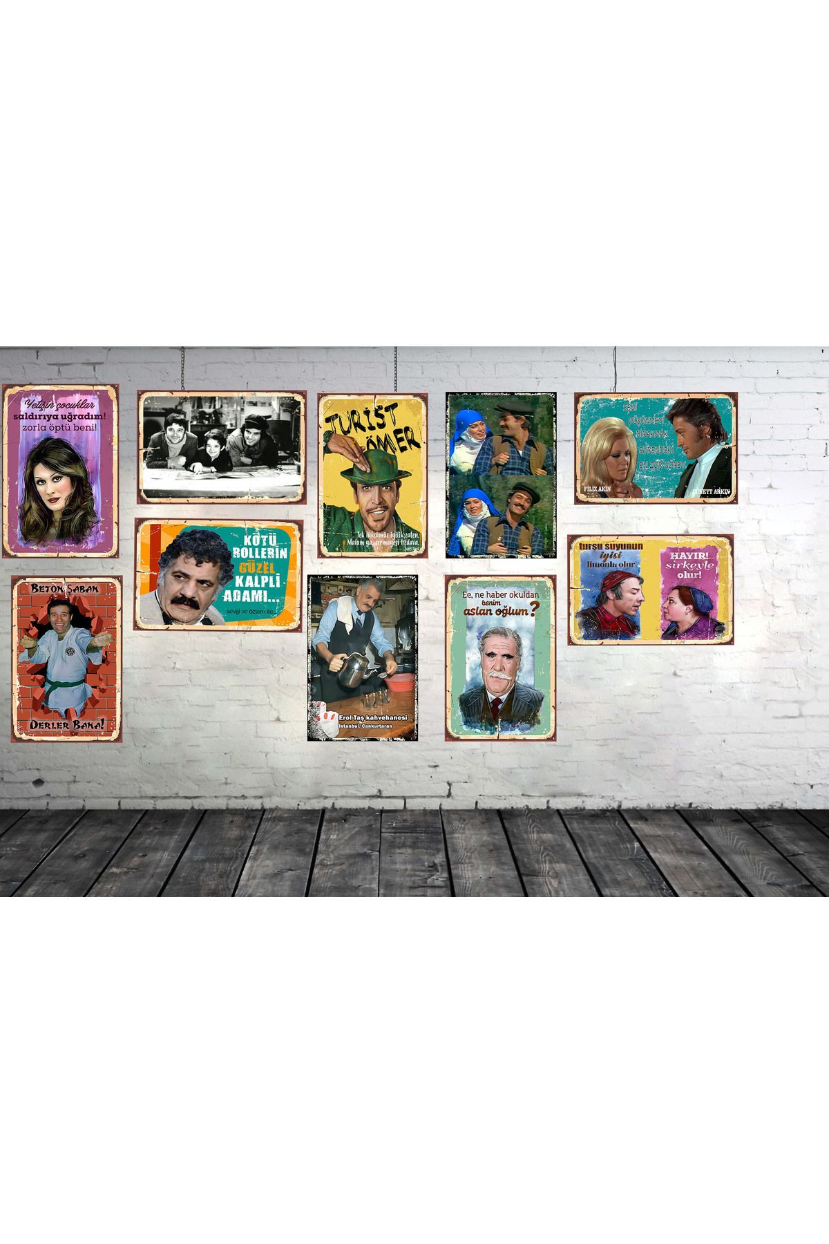 TAKIFİX Yeşilçamın Unutulmaz Replikleri 10 Parça 20 X 30 Cm Retro Ahşap Tablo Seti 0265