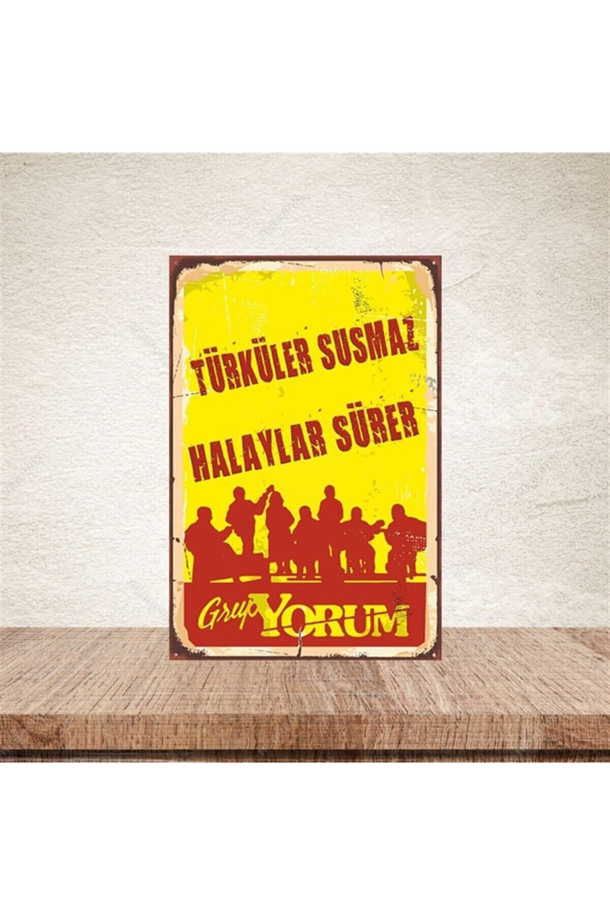 TAKIFİX Türküler Susmaz Halaylar Sürer 20-30 Cm Retro Ahşap Poster