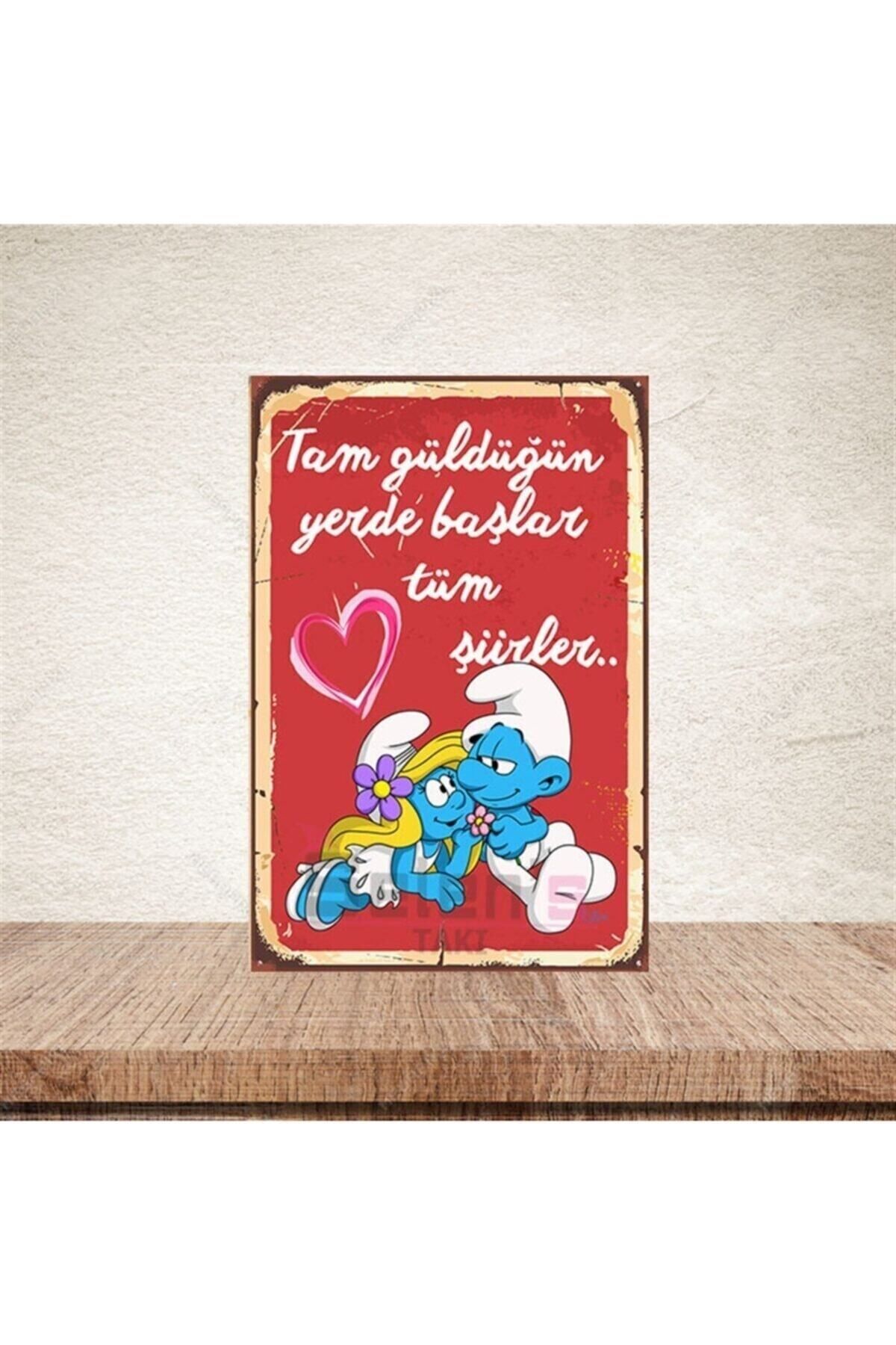 TAKIFİX Tam Güldüğün Yerde Başlar Tüm Şiirler Retro Ahşap Poster 20-30 Cm