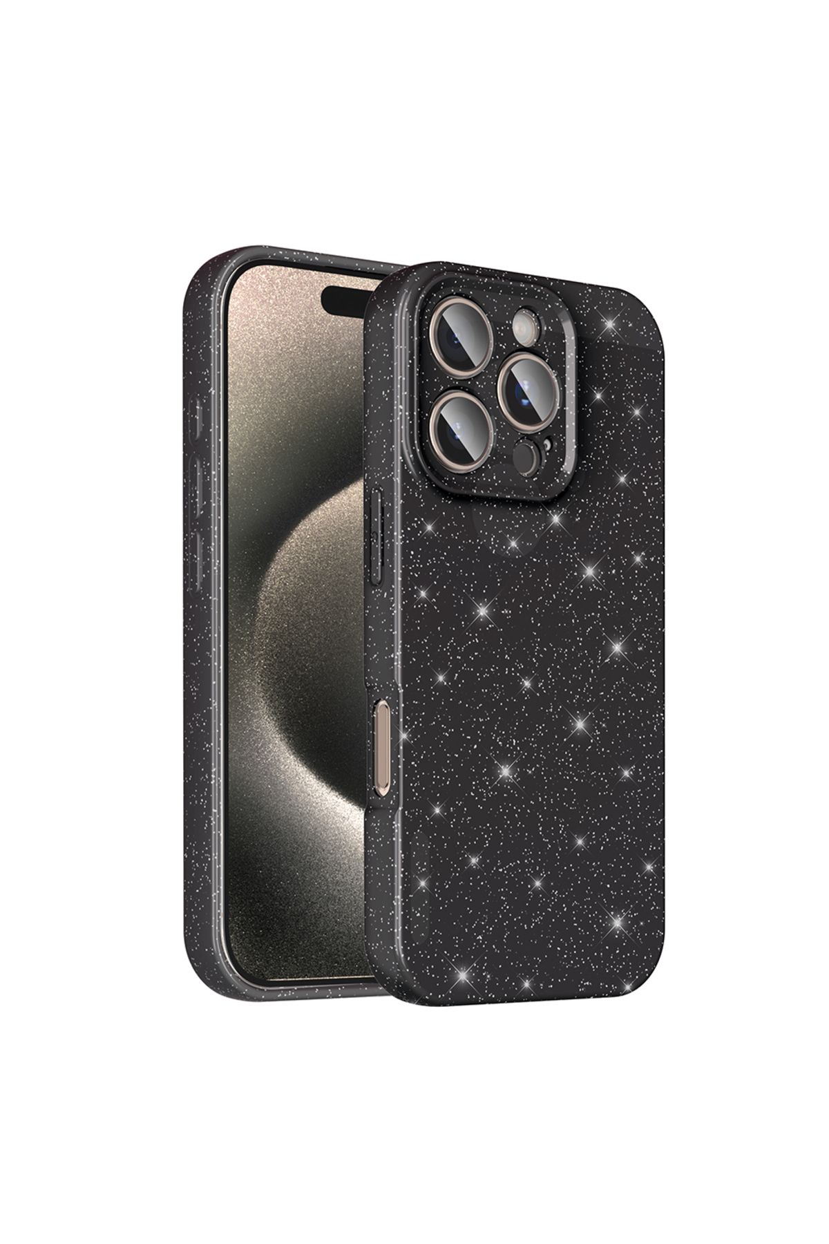 Kupa iPhone 16 Pro Max Kılıf Kamera Korumalı Simli Parlak Darbe Emici Şık Silikon Kapak
