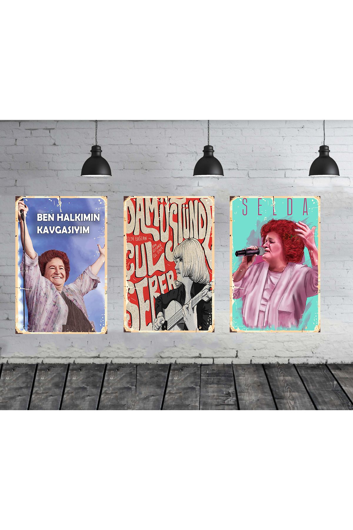 TAKIFİX Selda Bağcan Ben Halkımın Kavgasıyım Seti 3 Adet 20x30 Cm Retro Ahşap Poster