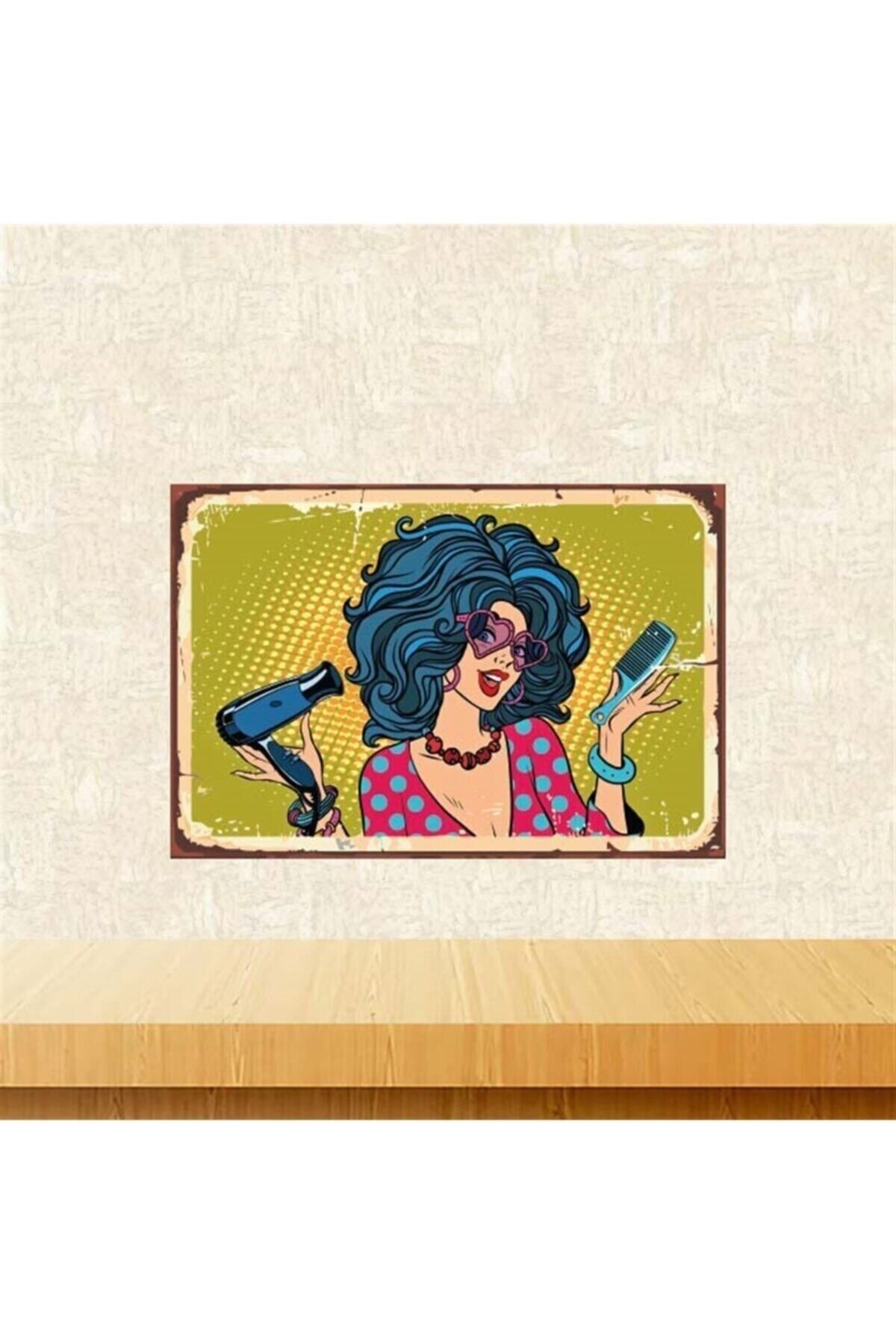 TAKIFİX Kadın Kuaför 20-30 Cm Retro Ahşap Poster Tkfx4164
