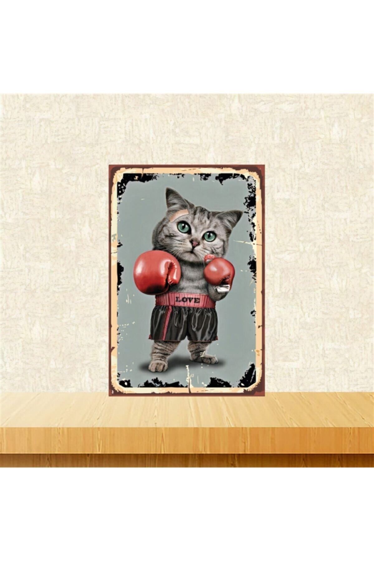 TAKIFİX Boksör Kedi 20-30 Cm Retro Ahşap Poster Tkfx4360