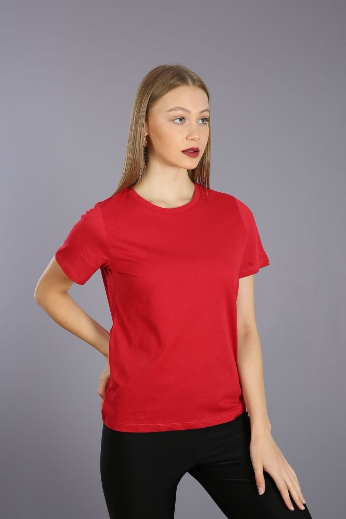 ervafashion Kırmızı Günlük Baskısız Rahat Giyim Mevmsimlik İnce T-SHİRT Unisex