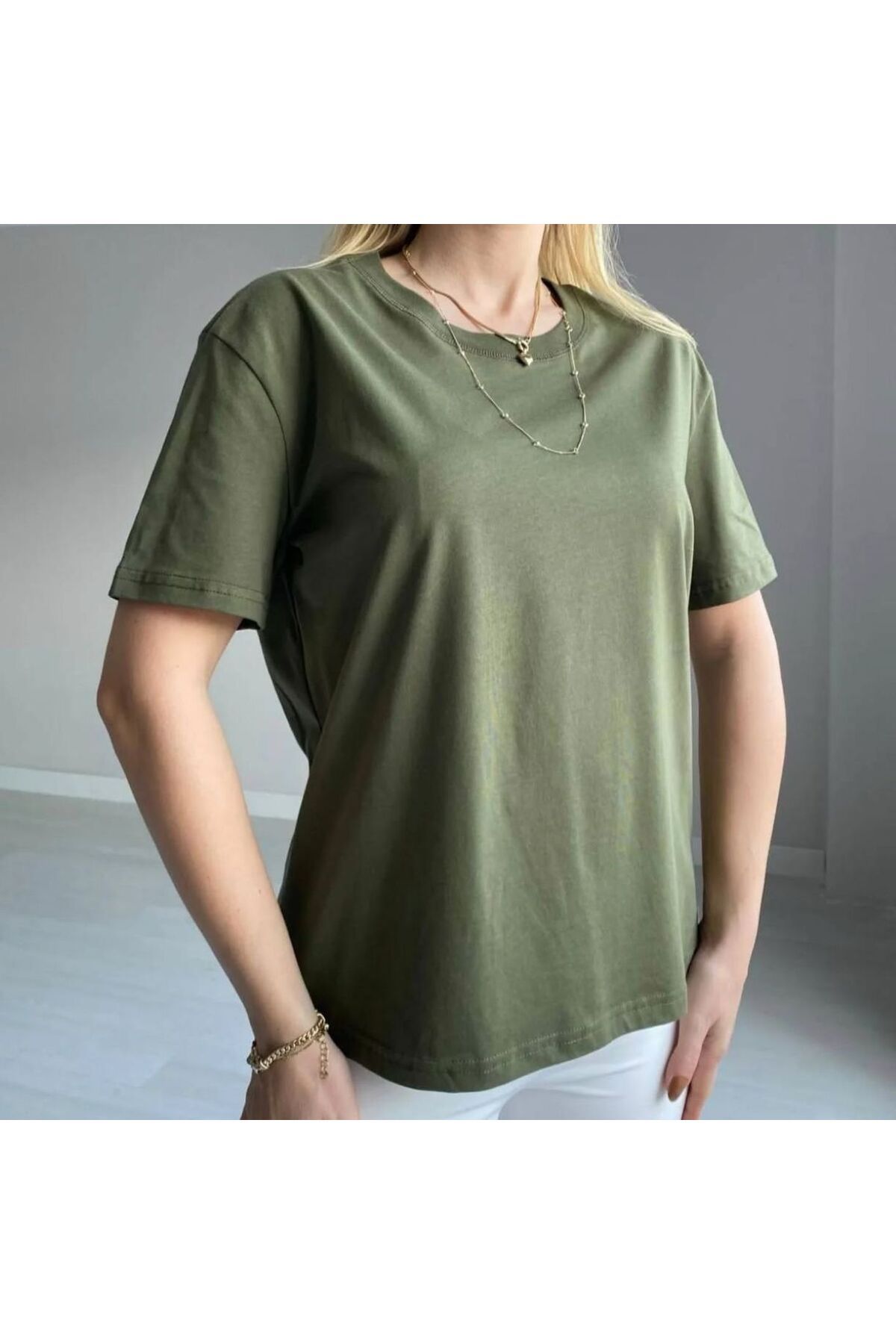 ervafashion Yeşil Günlük Baskısız Rahat Giyim Mevmsimlik İnce T-SHİRT Unisex