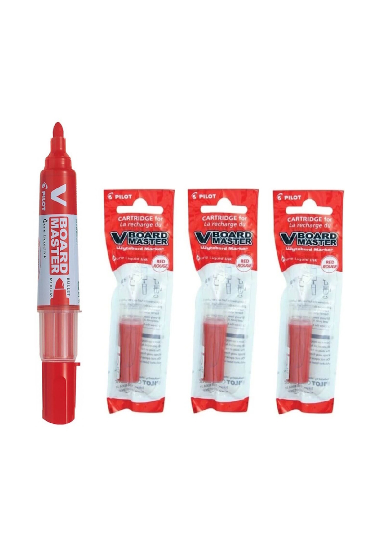 Pilot-VBoard whiteboard marker pack with 3 refills - red 1